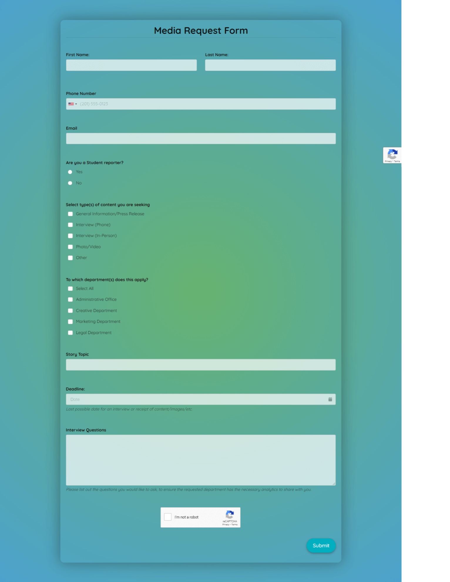 Media Request Form Template Formplus