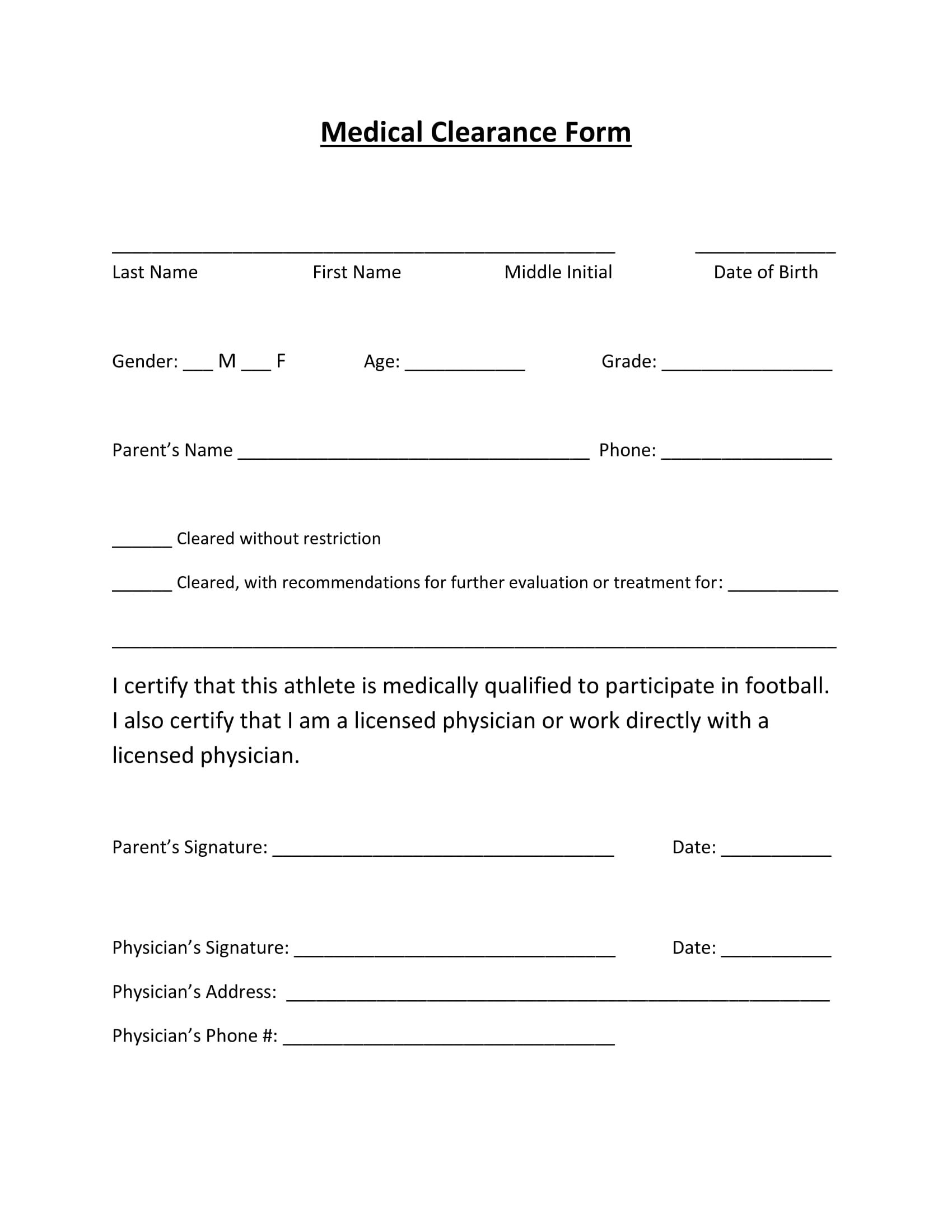 Medical Clearance Form For Dental Treatment Form