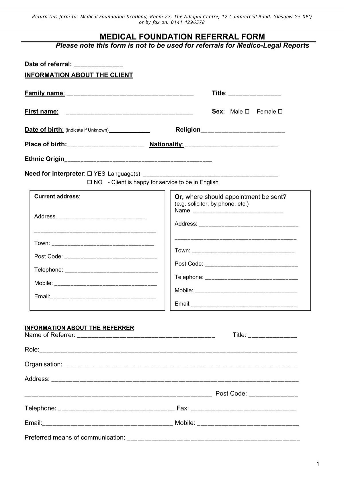 Medical Referral Forms Template