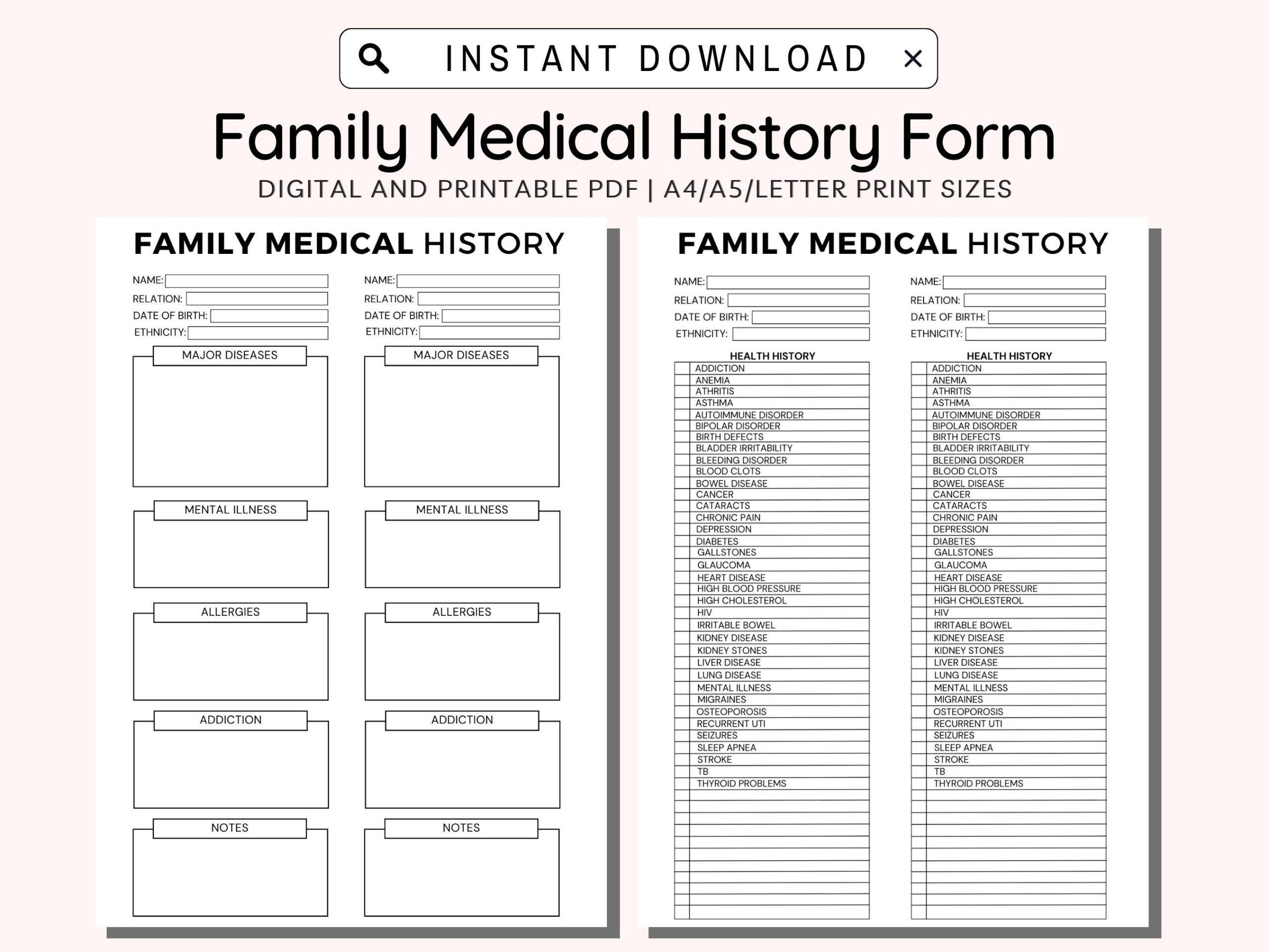 Medical History Form Printable Family Medical History Form 