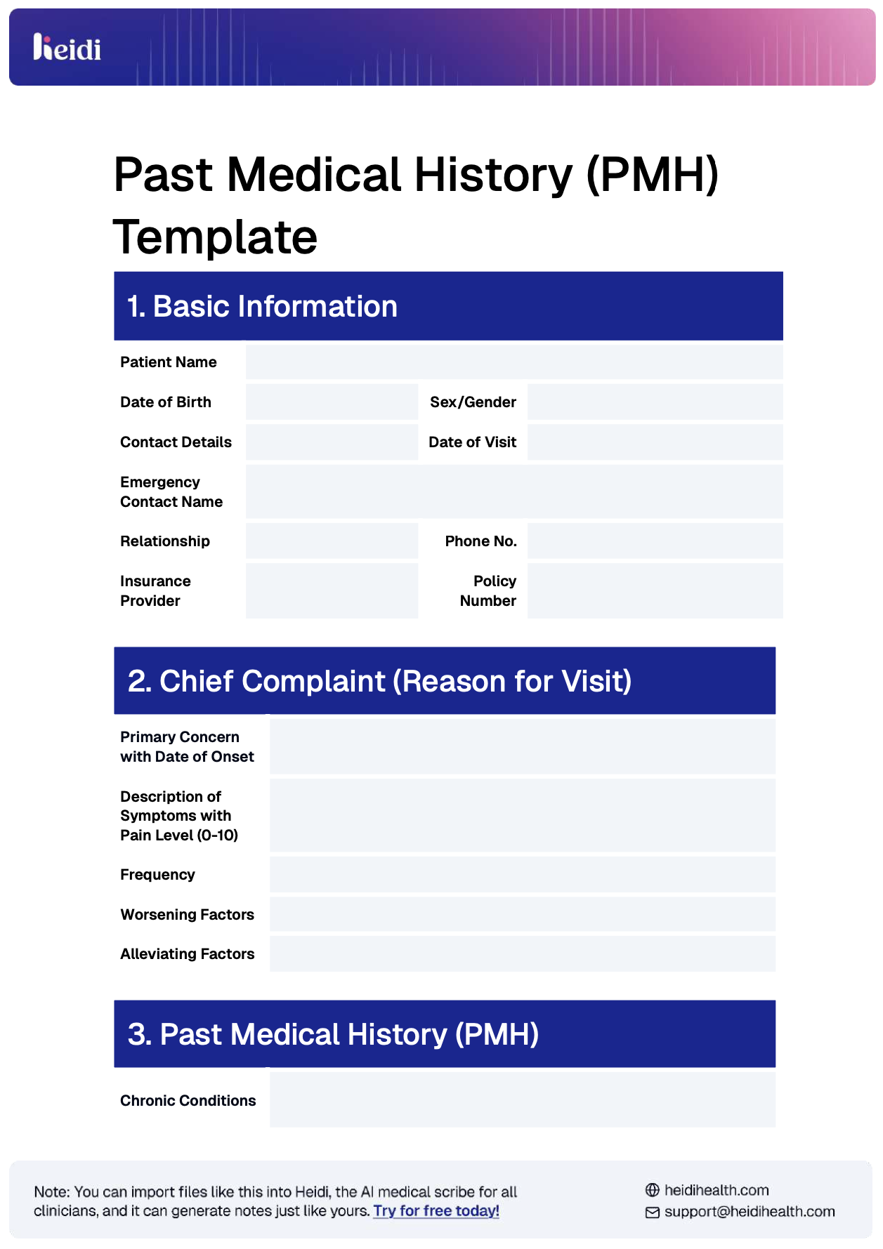 General Printable Medical History Form Template