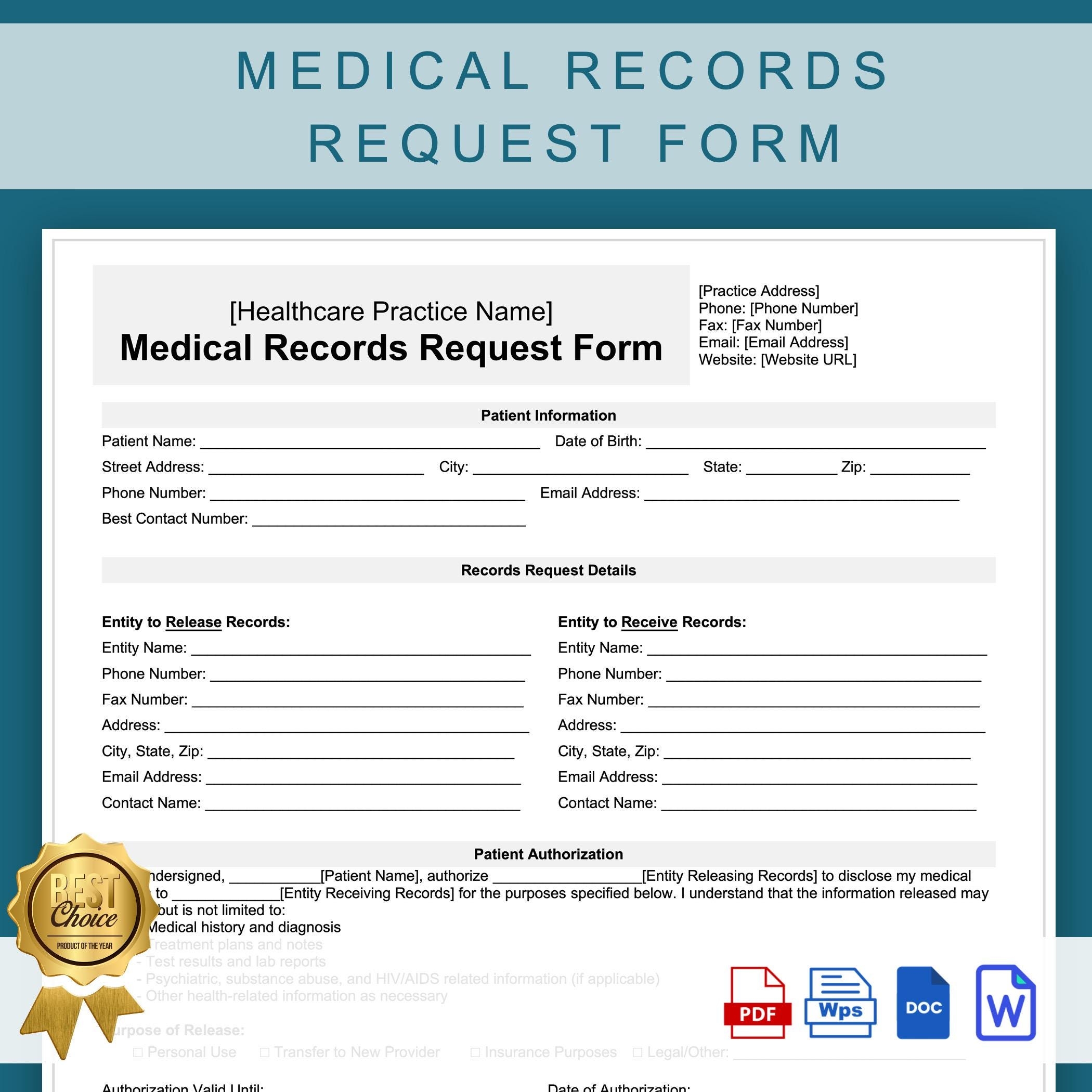 Medical Records Request Form Etsy