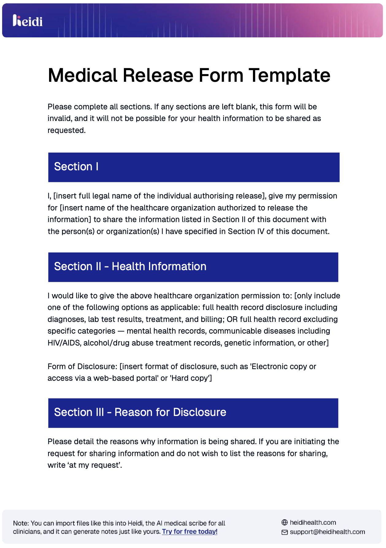 Medical Release Form Template With Examples Heidi Health