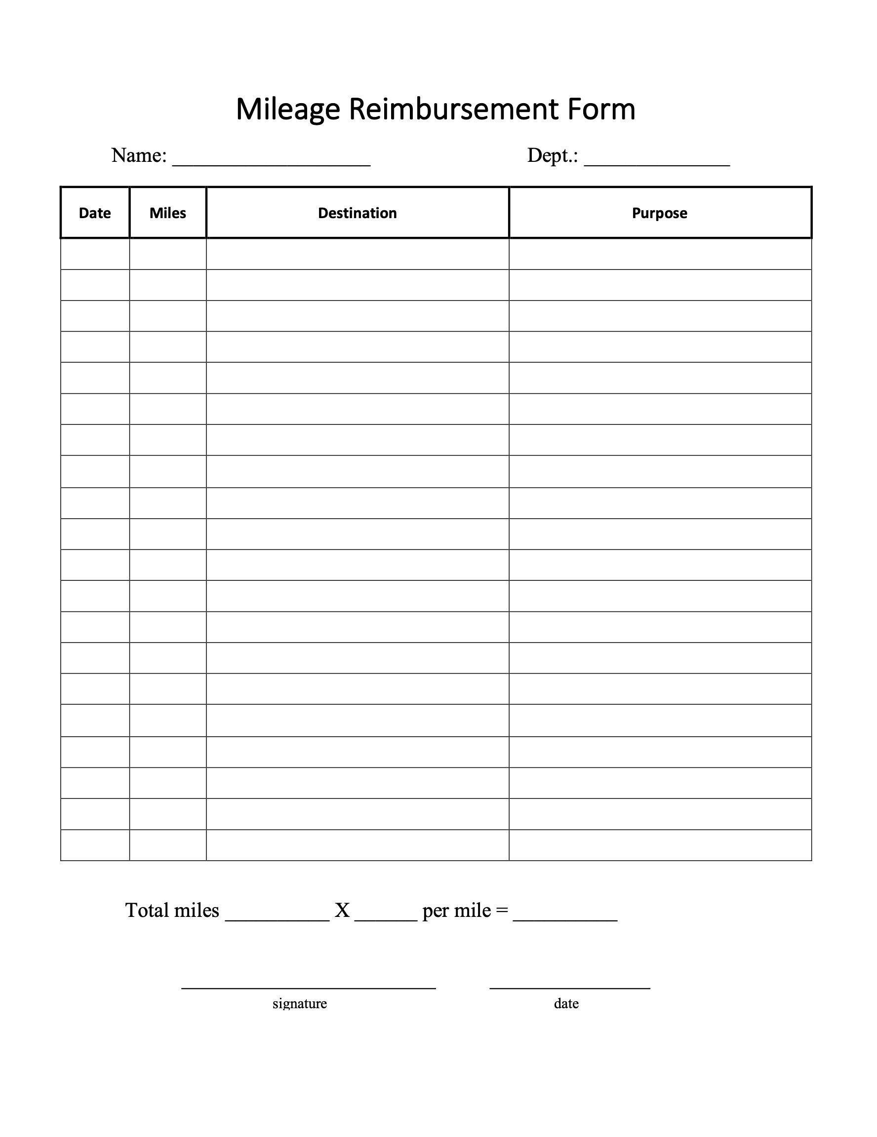 Mileage Reimbursement Form Employee Work Form Travel Commute Work Related Miles Kilometers Reconmpensation Proof Of Mileage PDF DOC Etsy