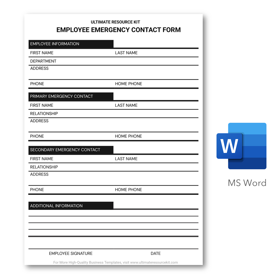Emergency Contact Form For Employees Template