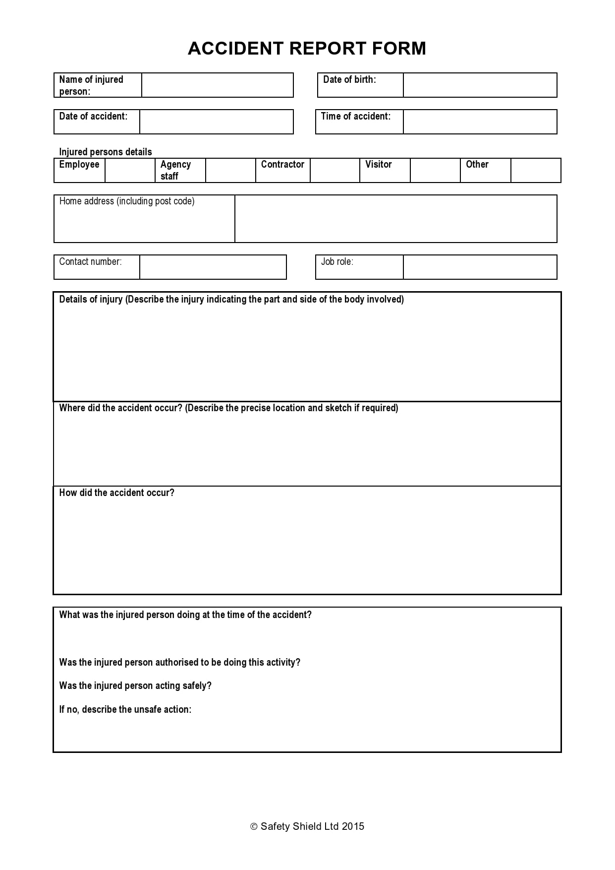 Motor Accident Report Form Template Project Management Templates