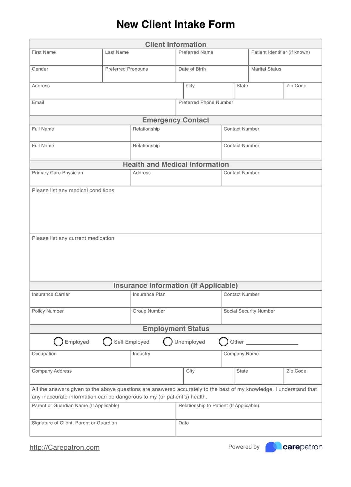 New Client Intake Form U0026 Template Free PDF Download