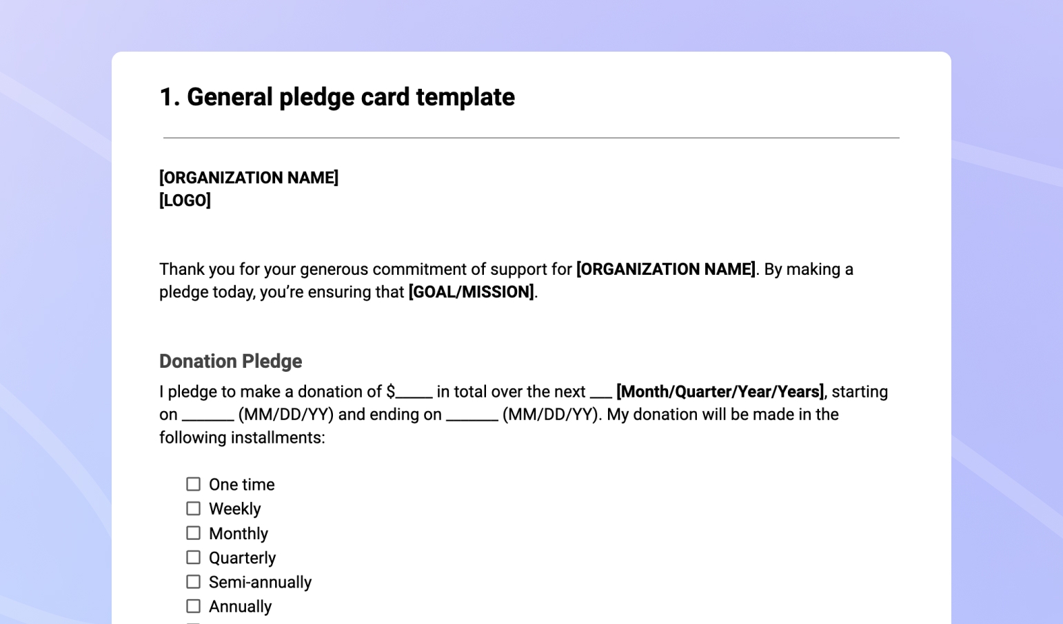 Donation Pledge Form Template