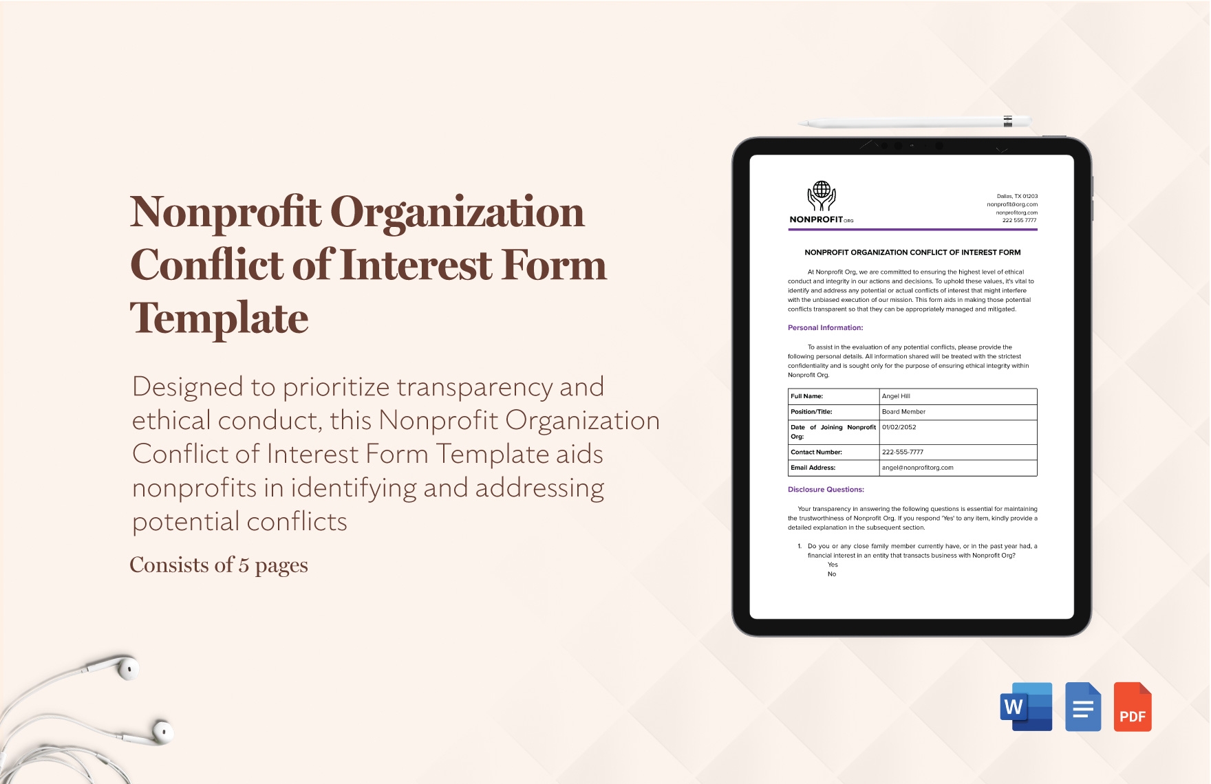 Nonprofit Organization Conflict Of Interest Form Template In Word 