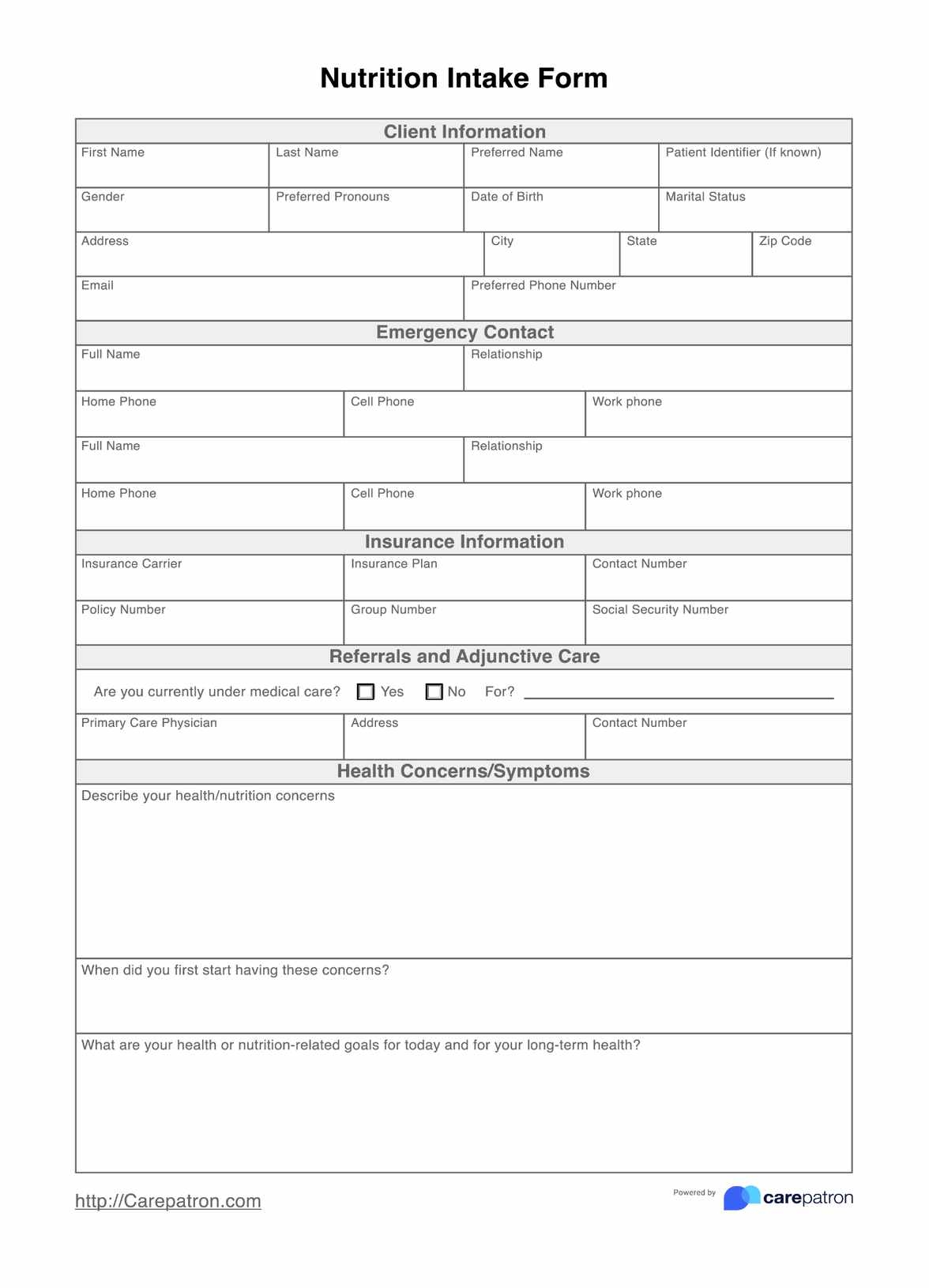 Nutrition Intake Form U0026 Template Free PDF Download
