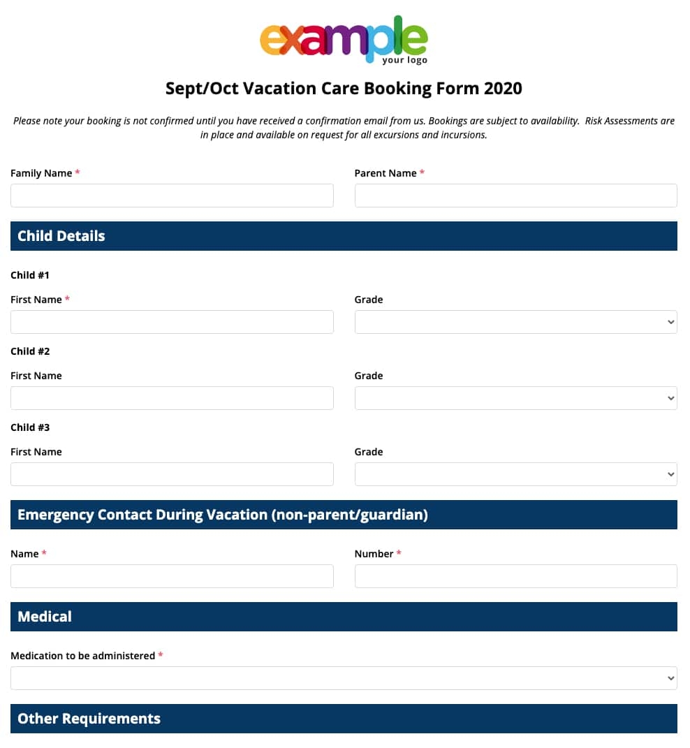 Booking Form Template
