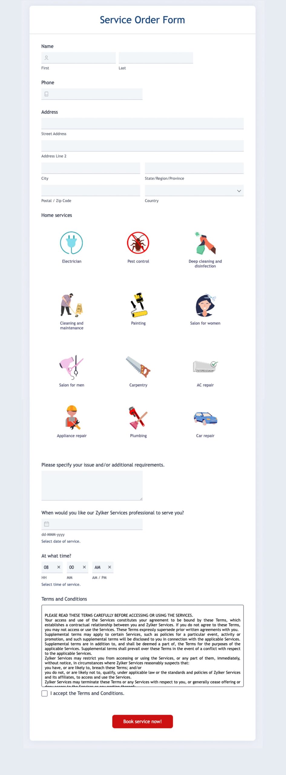 Online Order Form Template