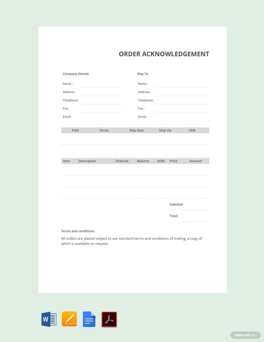 Order Acknowledgement Template In Word Pages PDF Google Docs Download Template