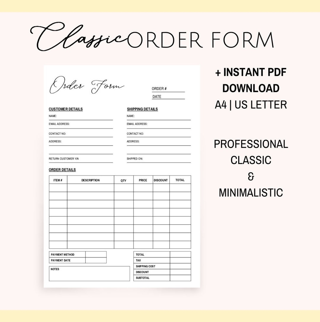 Order Form Order Template Small Business Form Business Template Printable Order Form Customer Template Order Form Template INVOICE Etsy Australia