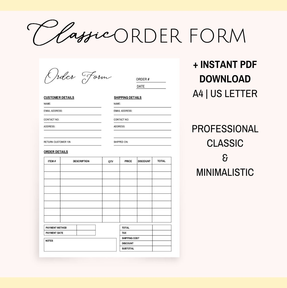 Order Form Order Template Small Business Form Business Template Printable Order Form Customer Template Order Form Template INVOICE Etsy