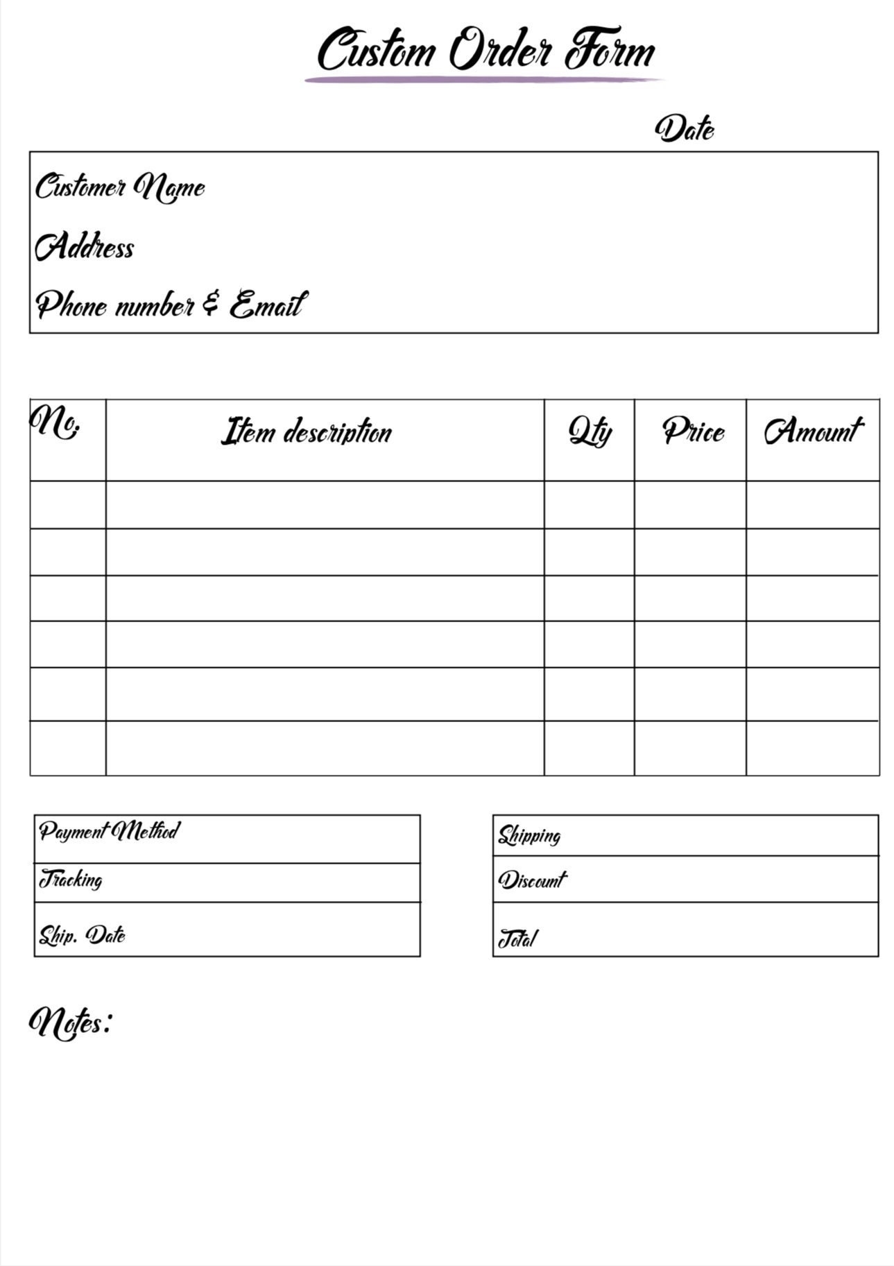 Printable Order Form Template