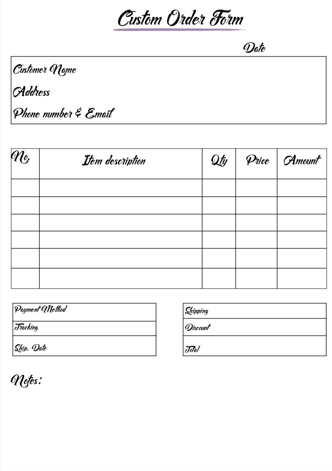 Custom Order Form Template Free