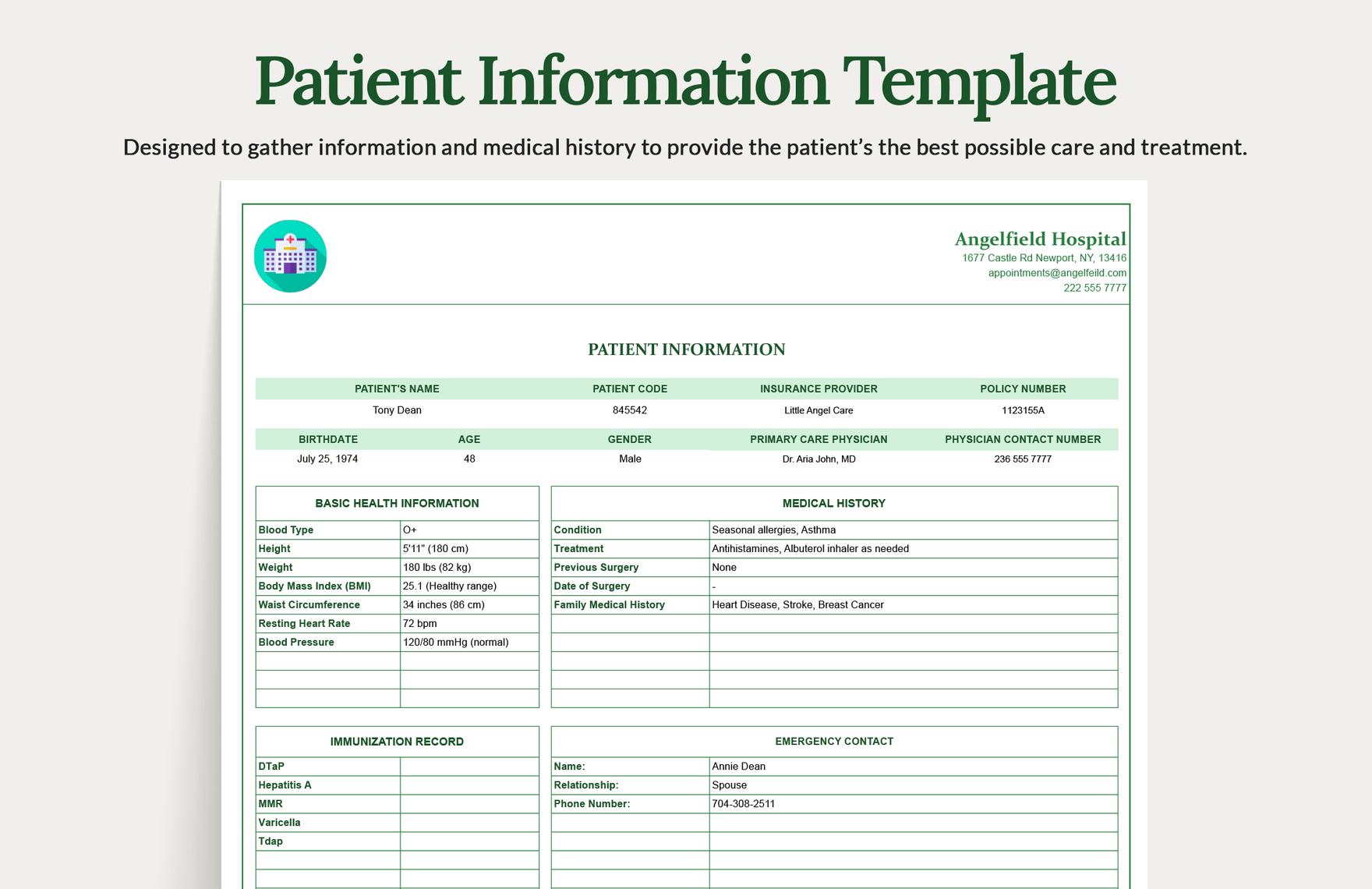 Patient Information Template In Excel Google Sheets Download 