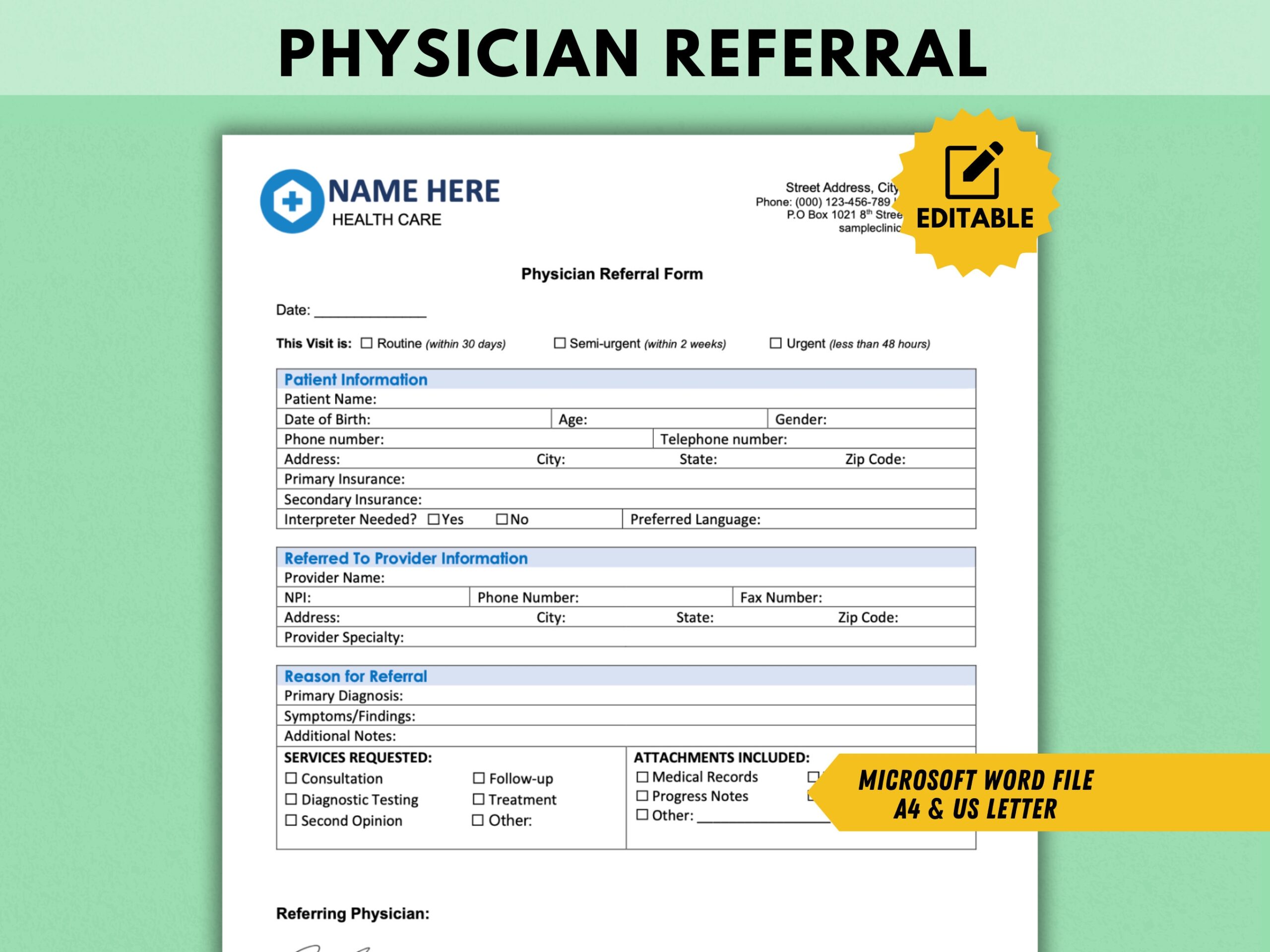 Patient Referral Form Template Doctor Referral Physician Referral Form For Medical Health Care Office Clinic Printable Digital Download Etsy