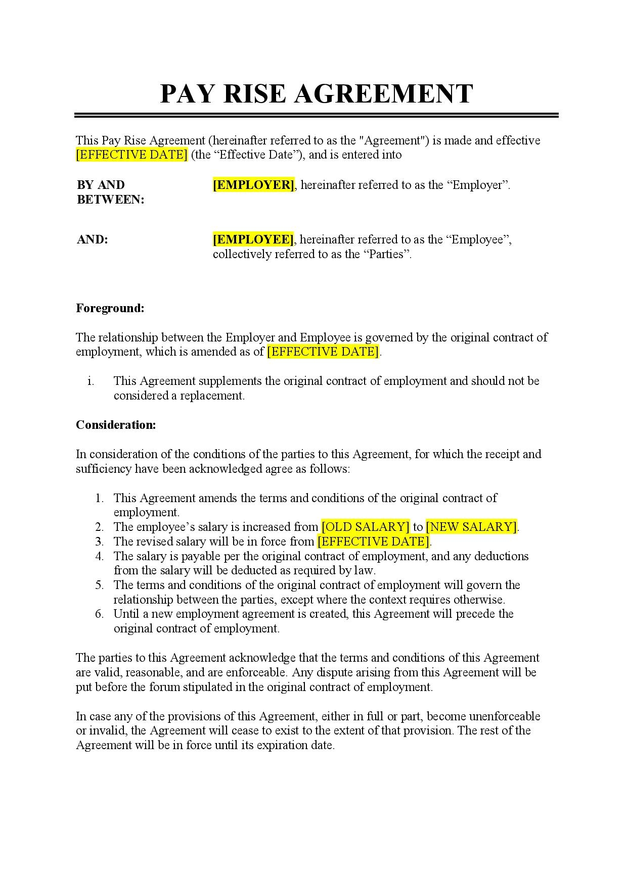Pay Rise Agreement Template Free Download Easy Legal Docs