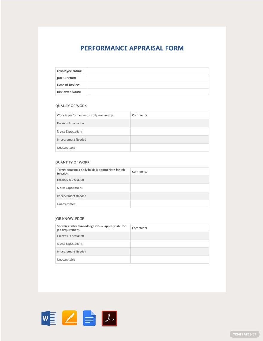 Performance Appraisal Form Template In Word Pages PDF Google 