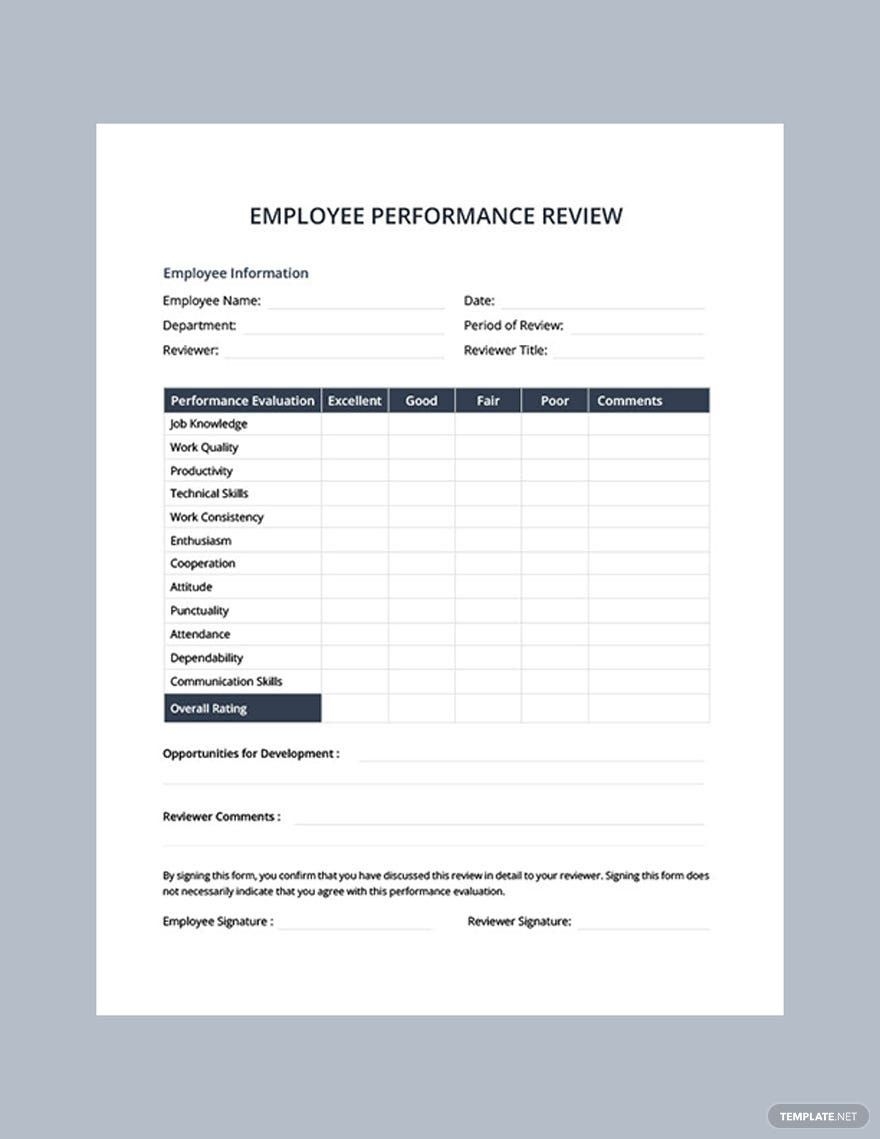 Performance Evaluation Template In Pages Word PDF Google Docs 