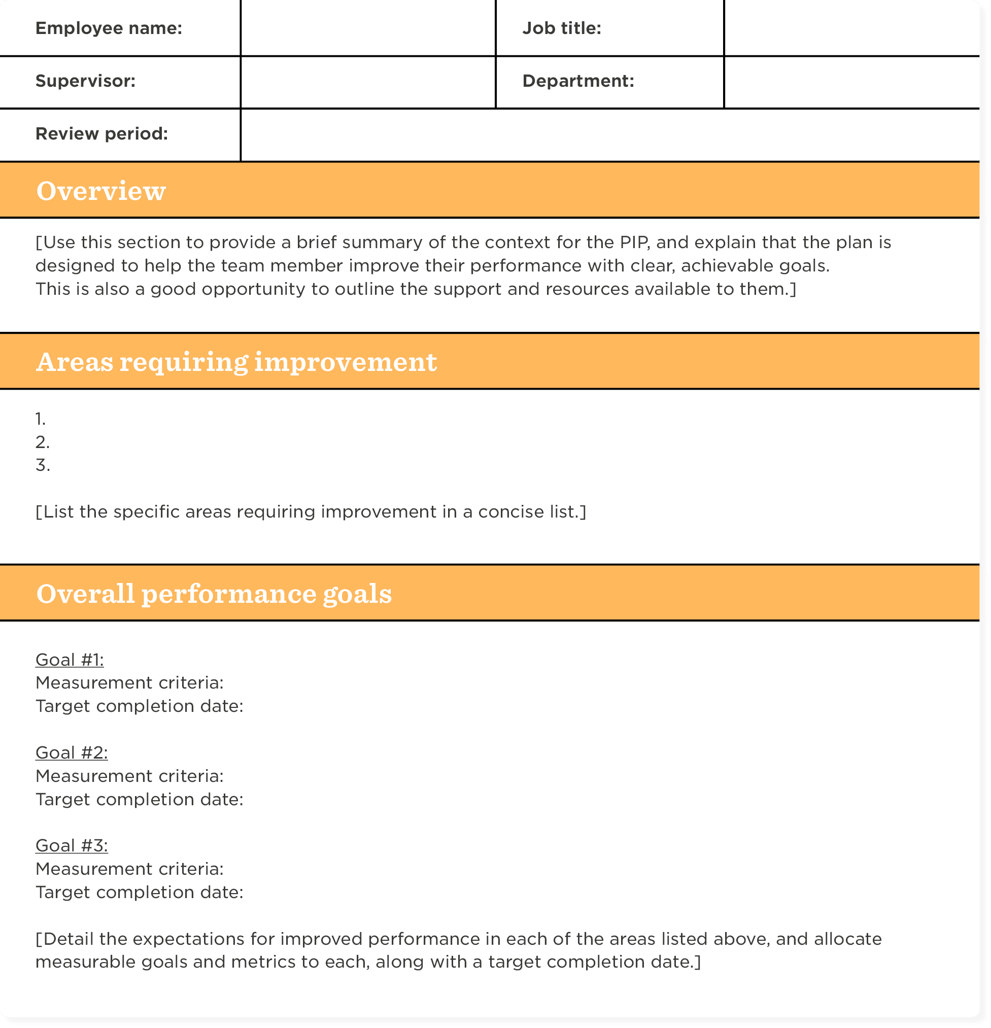 Performance Improvement Plan Template Free PIP Sample