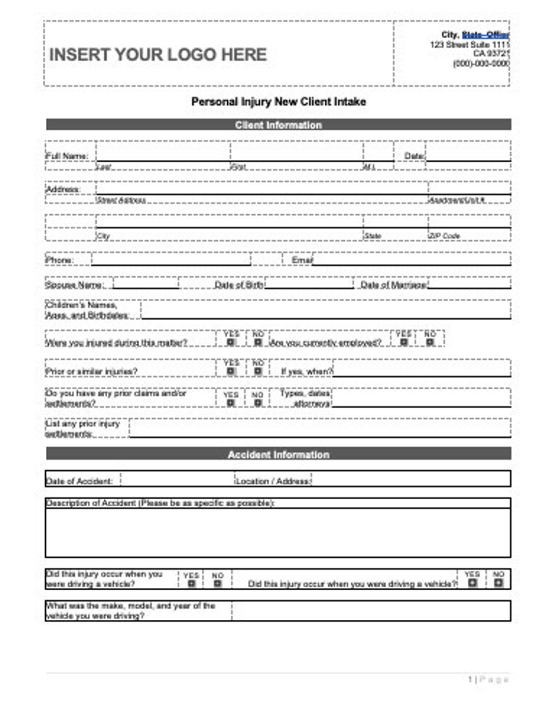 Personal Injury Client Intake Template U0026 Checklist Law Firm Client Intake Form Template Etsy