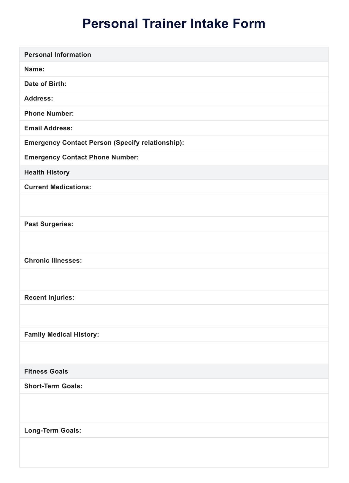 Personal Intake Form U0026 Example Free PDF Download