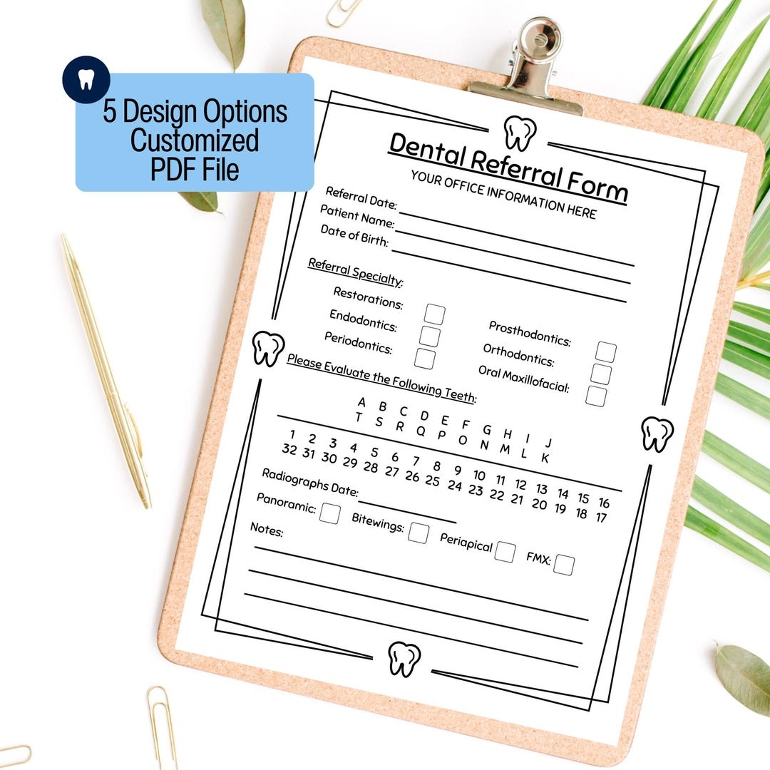 Personalized Dental Referral Form For Dental Office Form New Dentist Pediatric Dentist Orthodontist Periodontist Endodontist Printable PDF Etsy Australia