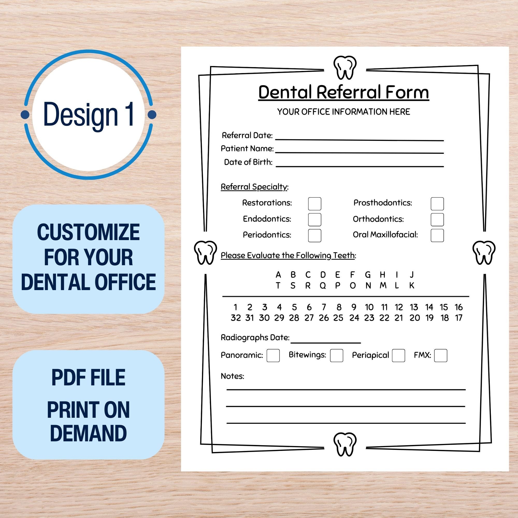 Personalized Dental Referral Form For Dental Office Form New Dentist Pediatric Dentist Orthodontist Periodontist Endodontist Printable PDF Etsy