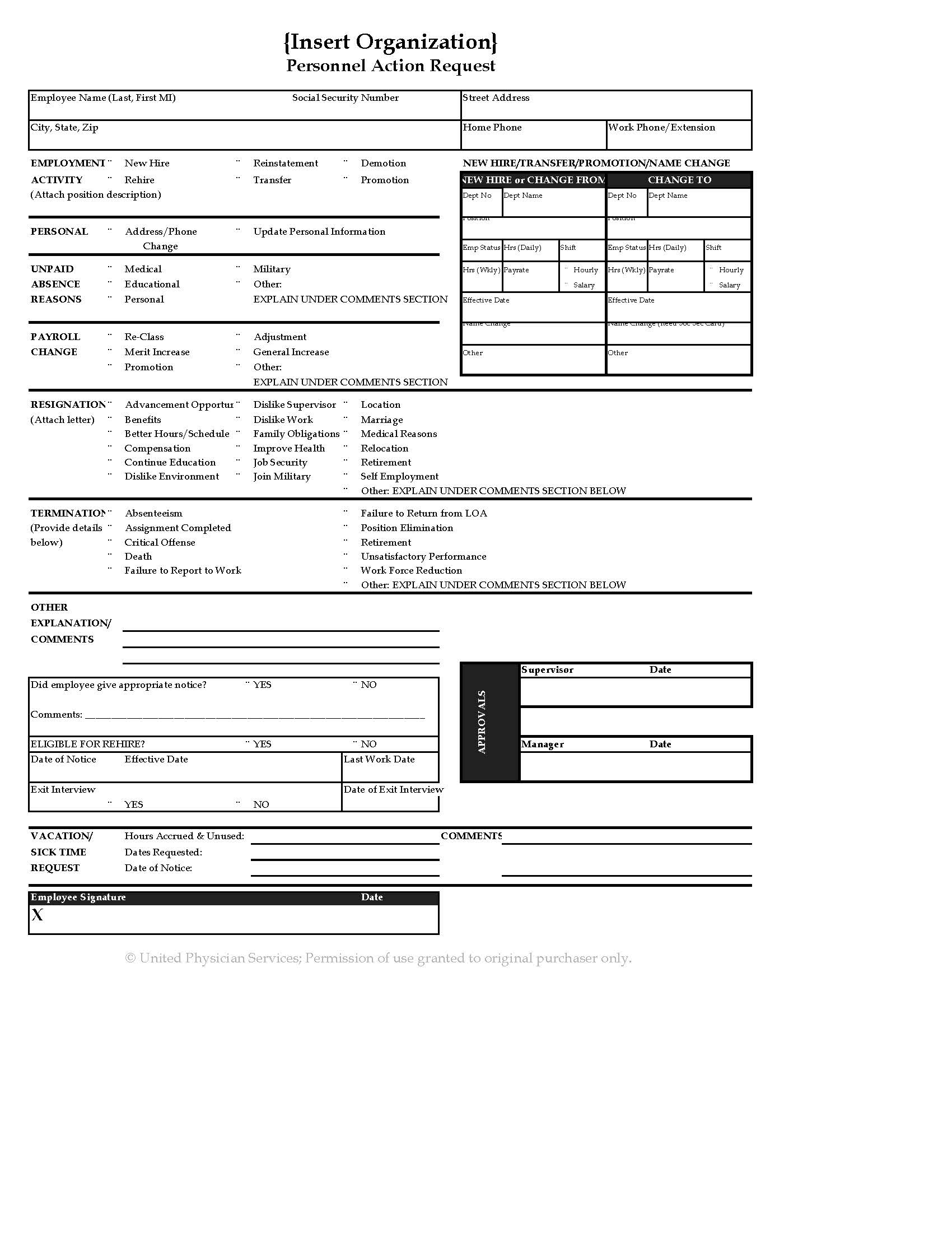 Personnel Action Request Form United Physician Services