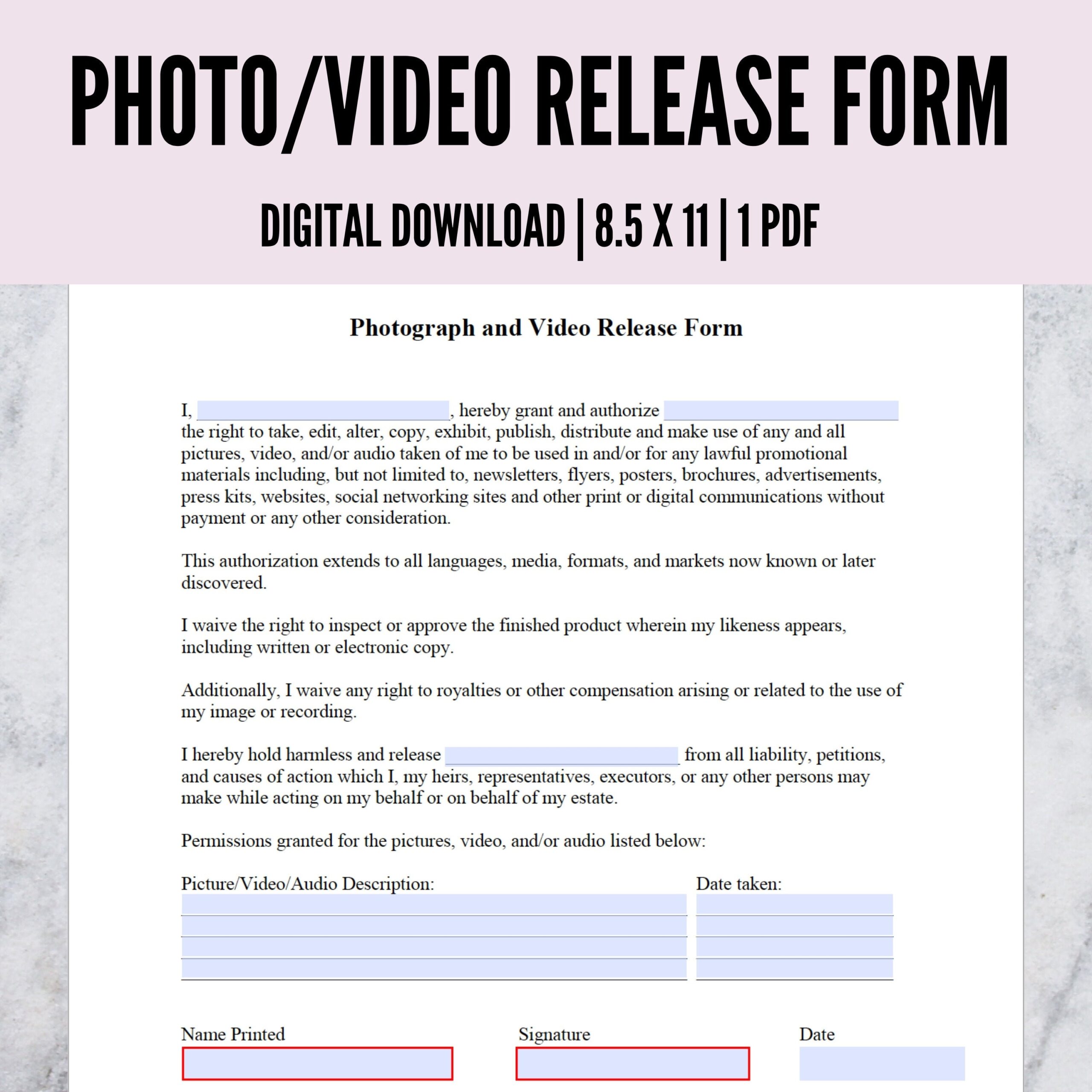Photo And Video Release Form Salon Photo And Video Release Form Esthetician Photo Release Form Makeup Photo Release Form Etsy New Zealand
