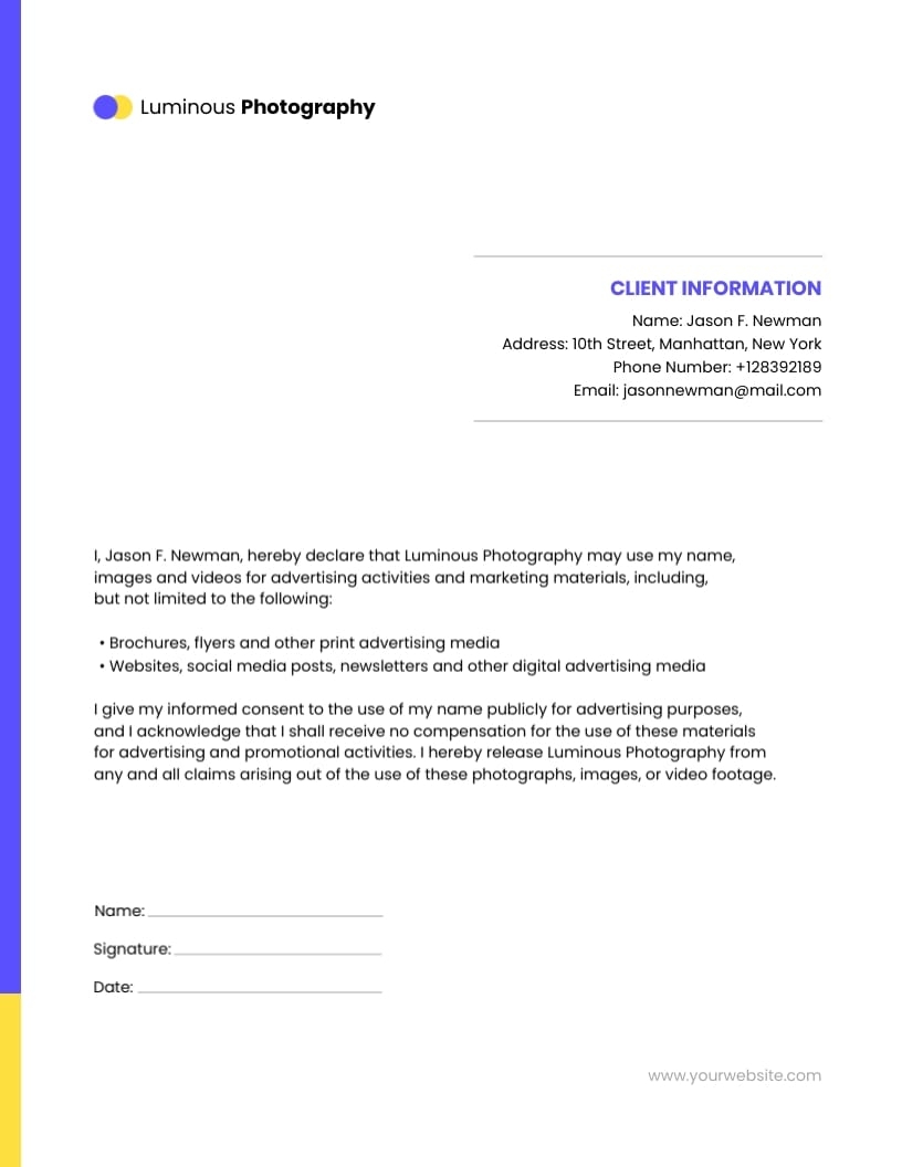 Photography And Video Consent Form Template Visme