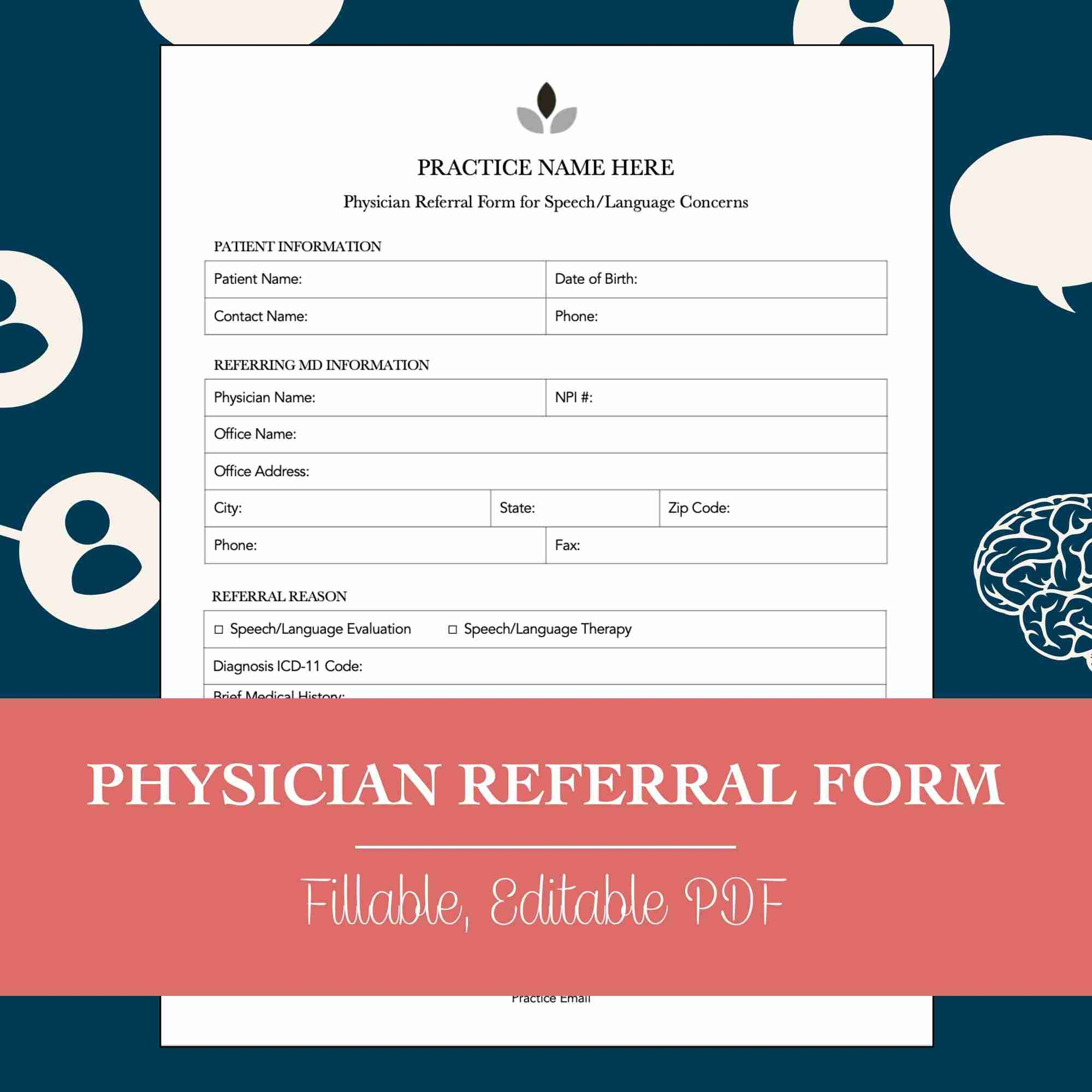 Physician Referral Form For Speech Therapy Editable Fillable Printable PDF SpeechTherapyByPro
