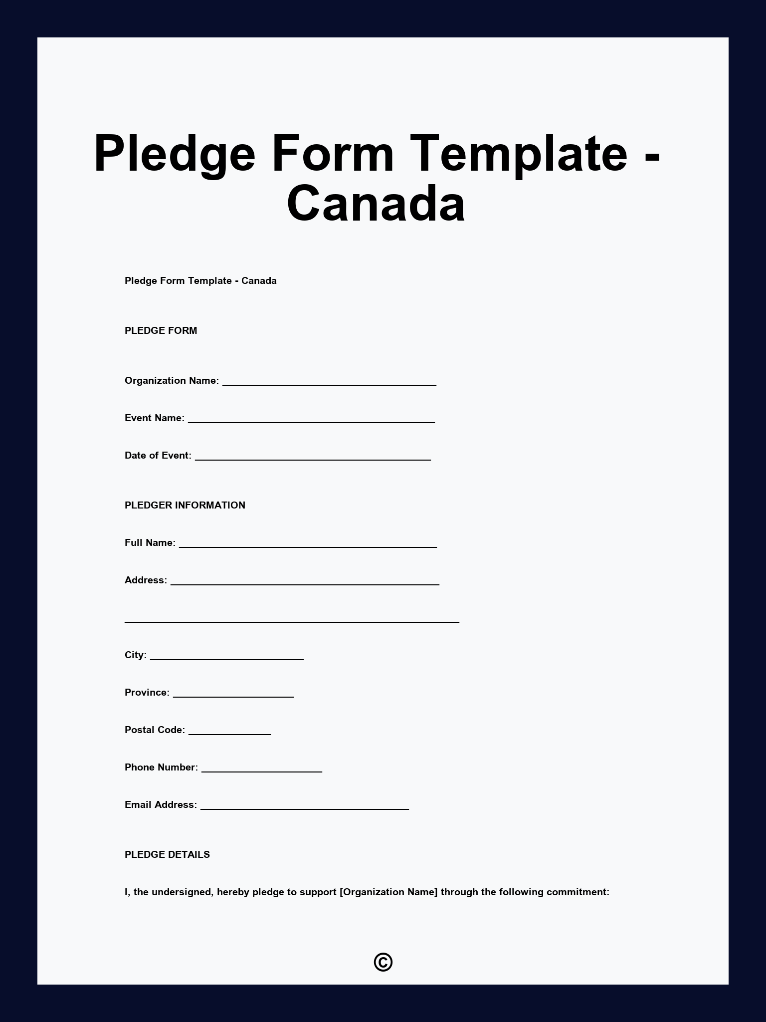 Pledge Form Template Canada
