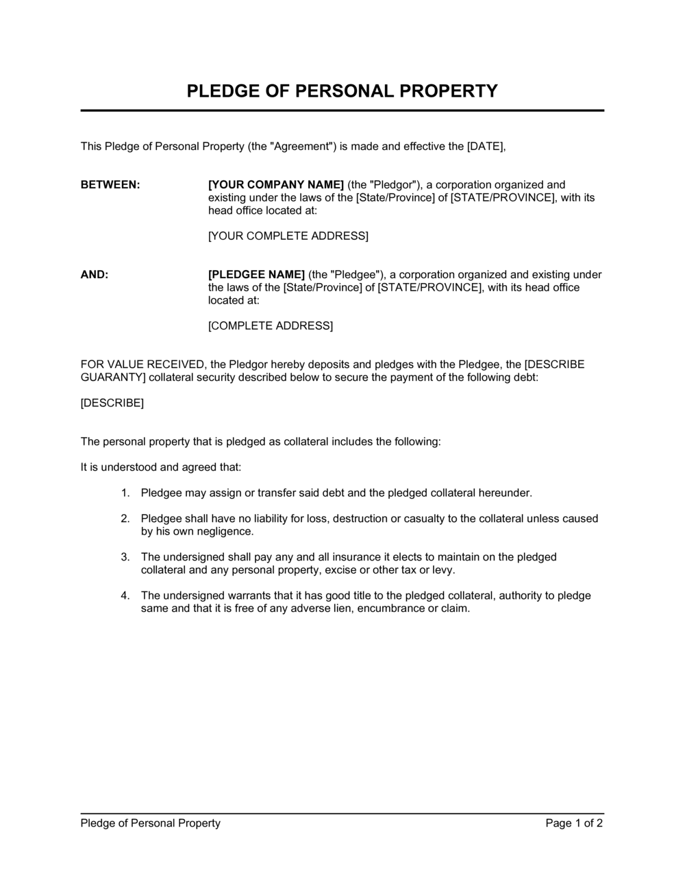 Pledge Form Template Word