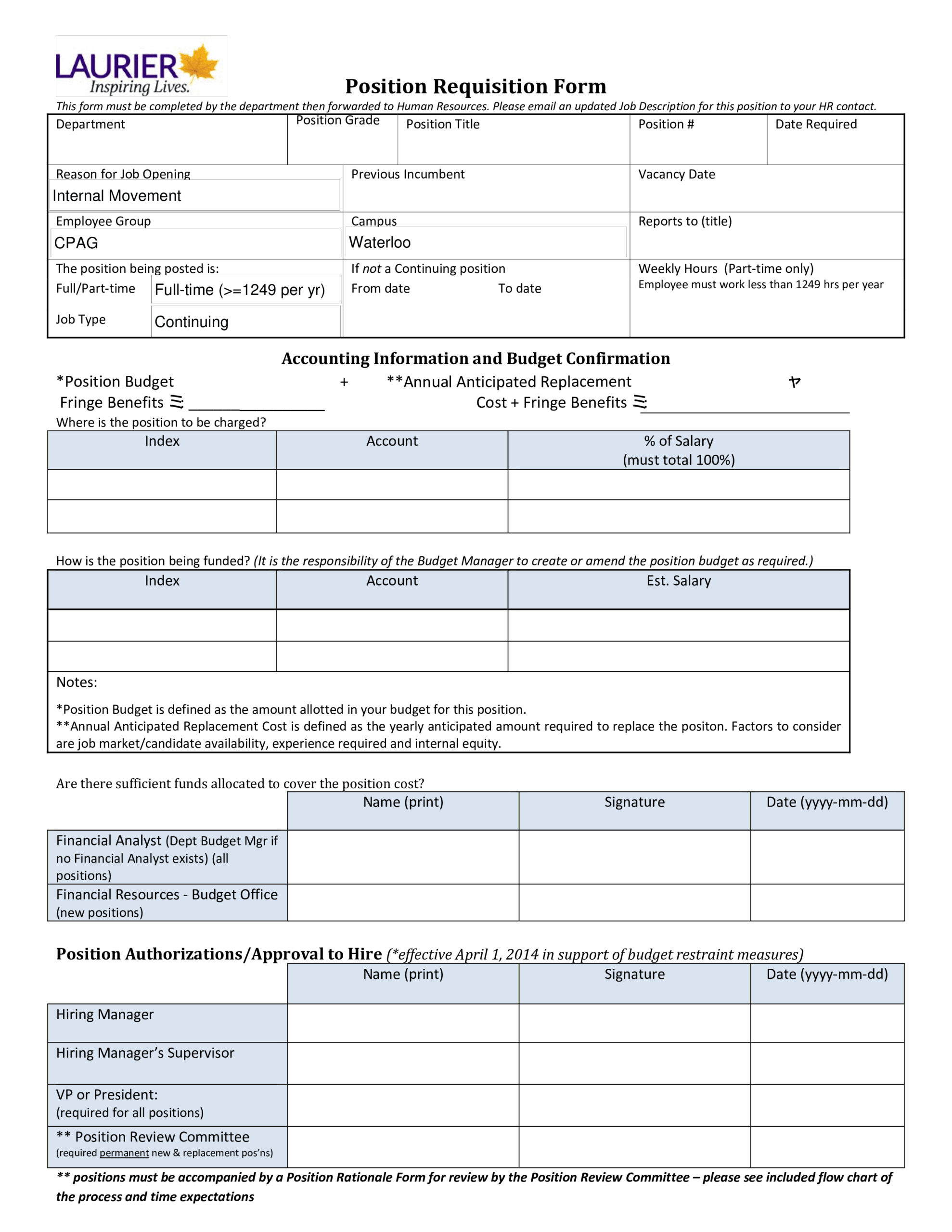 Position Requisition Form Template