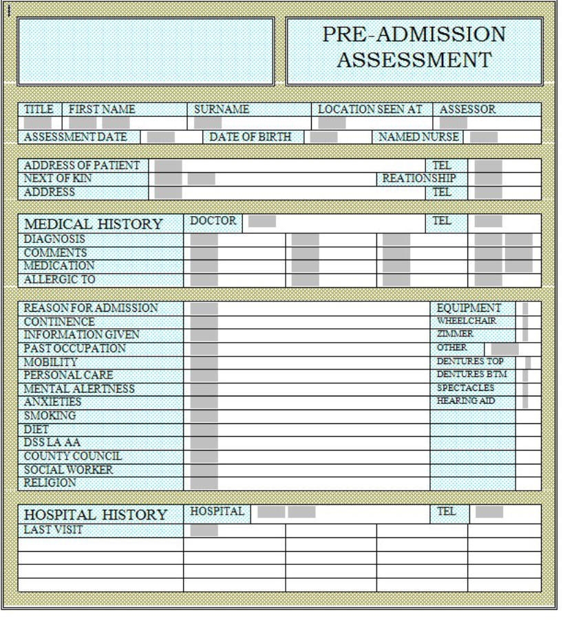 Pre admission Assessment