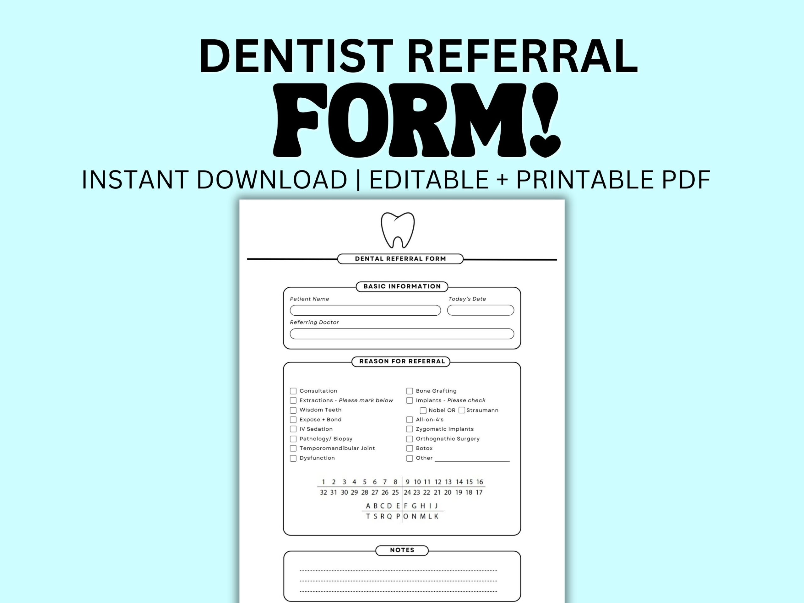 Printable Dental Patient Referral Form Oral Surgery Dentist Template Instant PDF Editable Download Dentist Excuse Wisdom Tooth