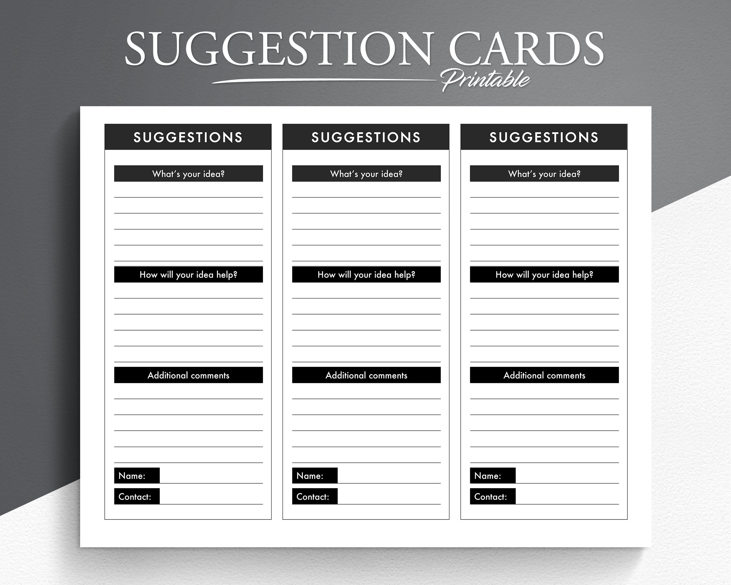 Printable Employee Suggestion Card Suggestion Form Employee 