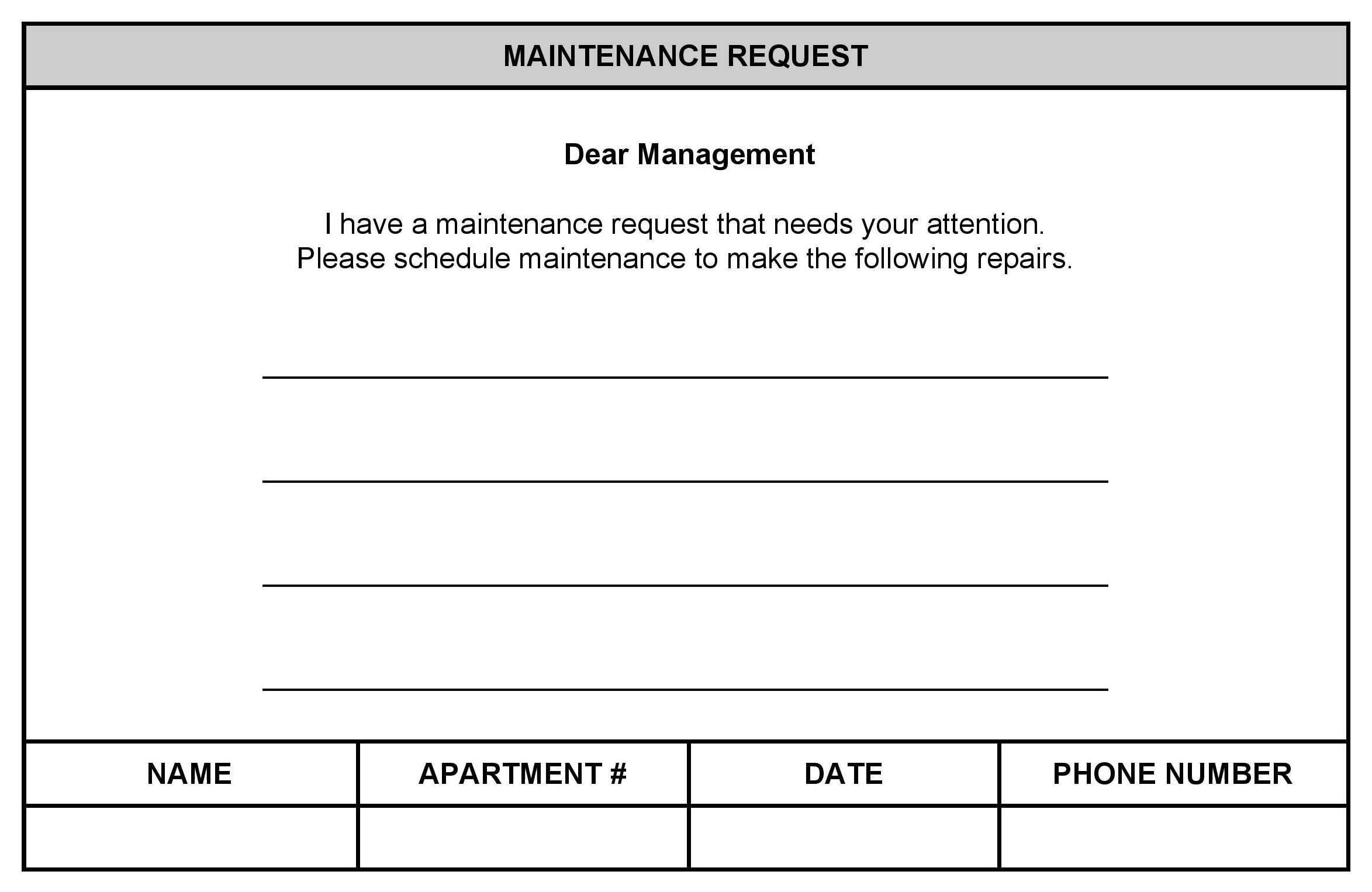 Maintenance Request Form Template Free