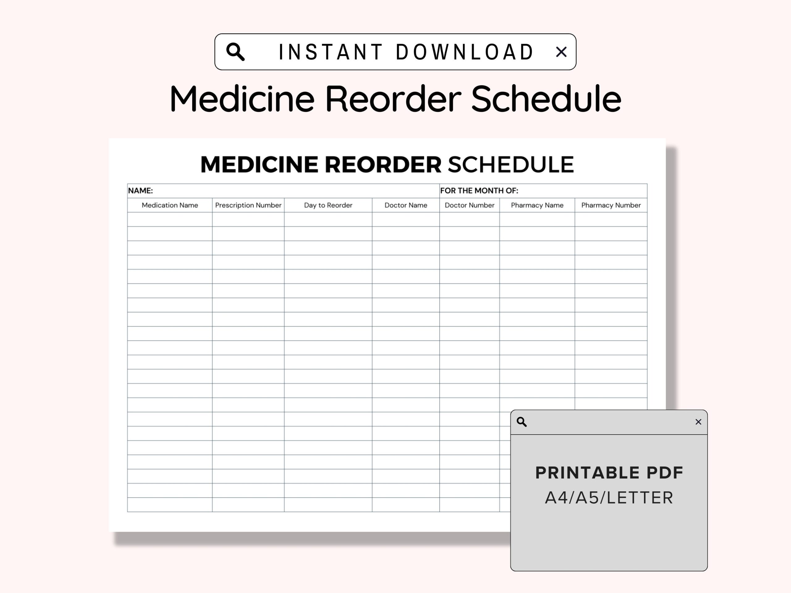 Printable Medicine Reorder Prescription Refill Tracker Print And Write PDF Digital Nurse Sheet Caregiver Forms Medication Tracker Etsy