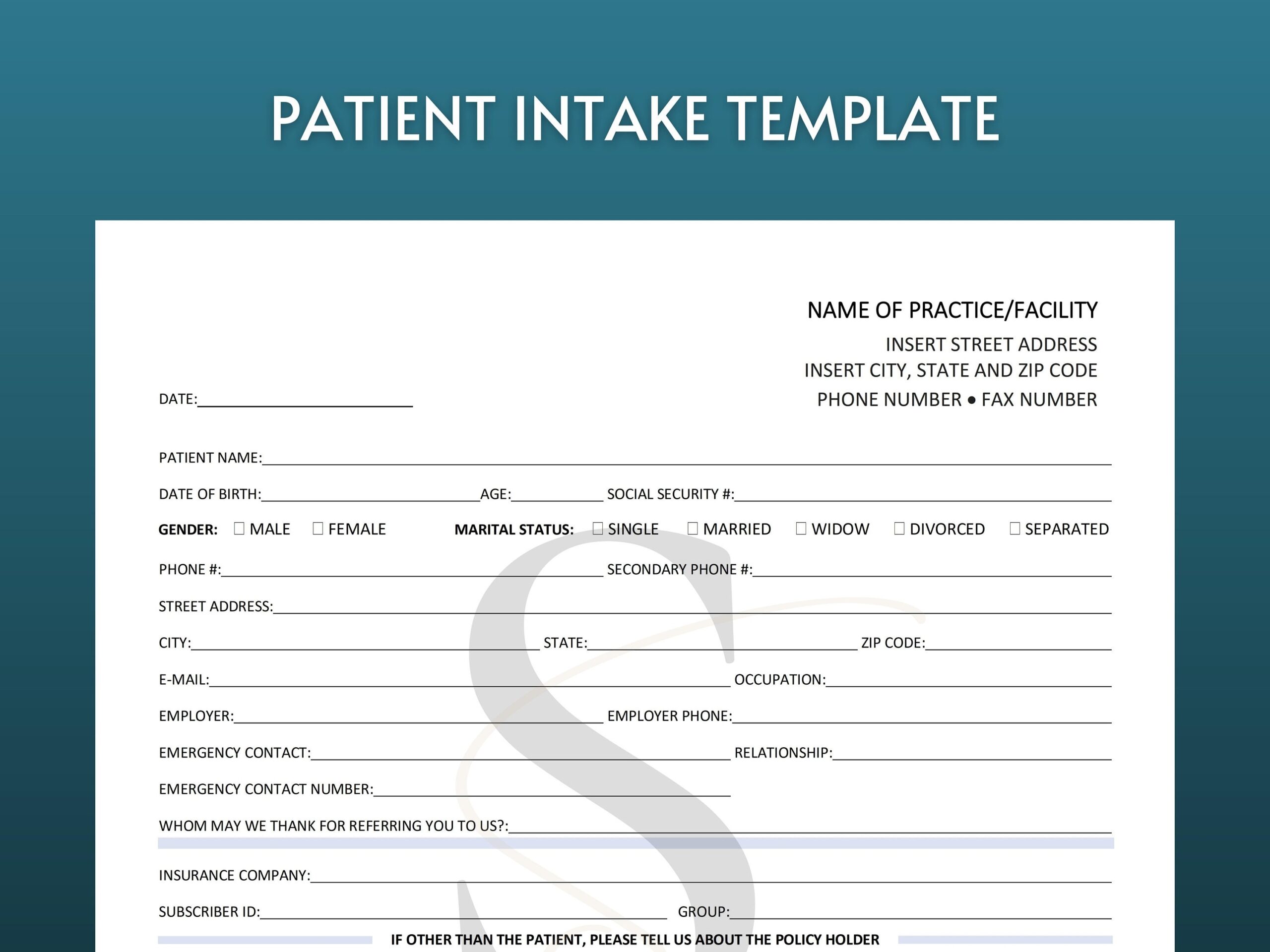 Printable New Patient Intake Form Digital Download Patient Registration Form Instant Download Editable Medical Office Forms And Templates
