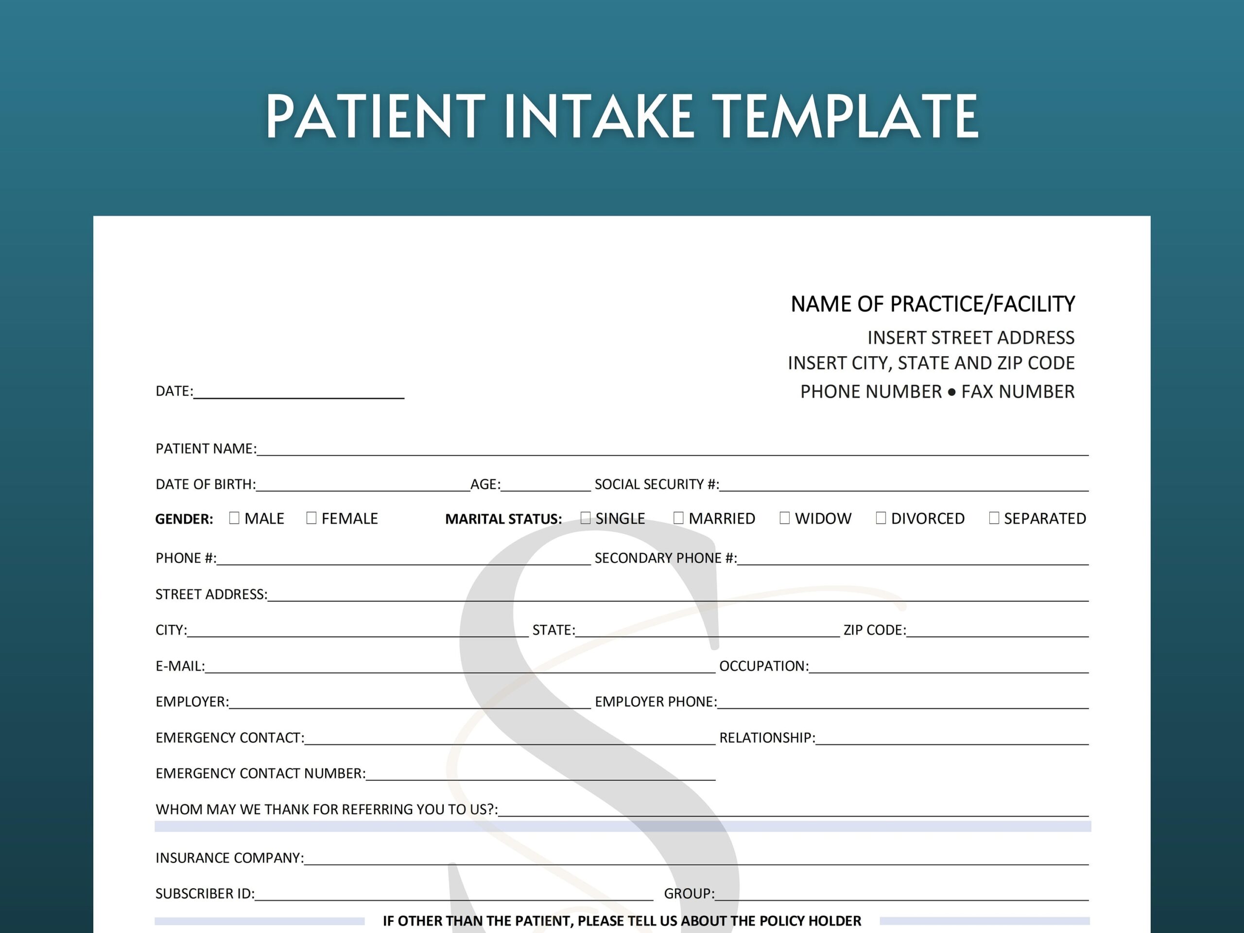 Printable New Patient Intake Form Digital Download Patient Registration Form Instant Download Editable Medical Office Forms And Templates