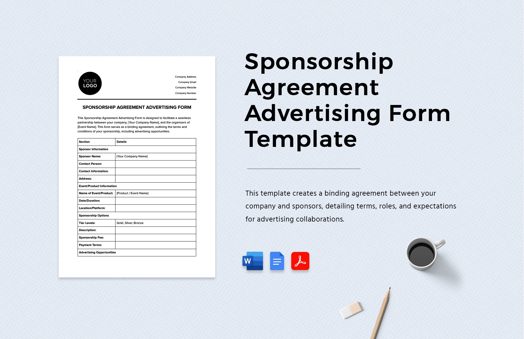 Printable Sponsorship Form Template In Word PDF Google Docs Download Template