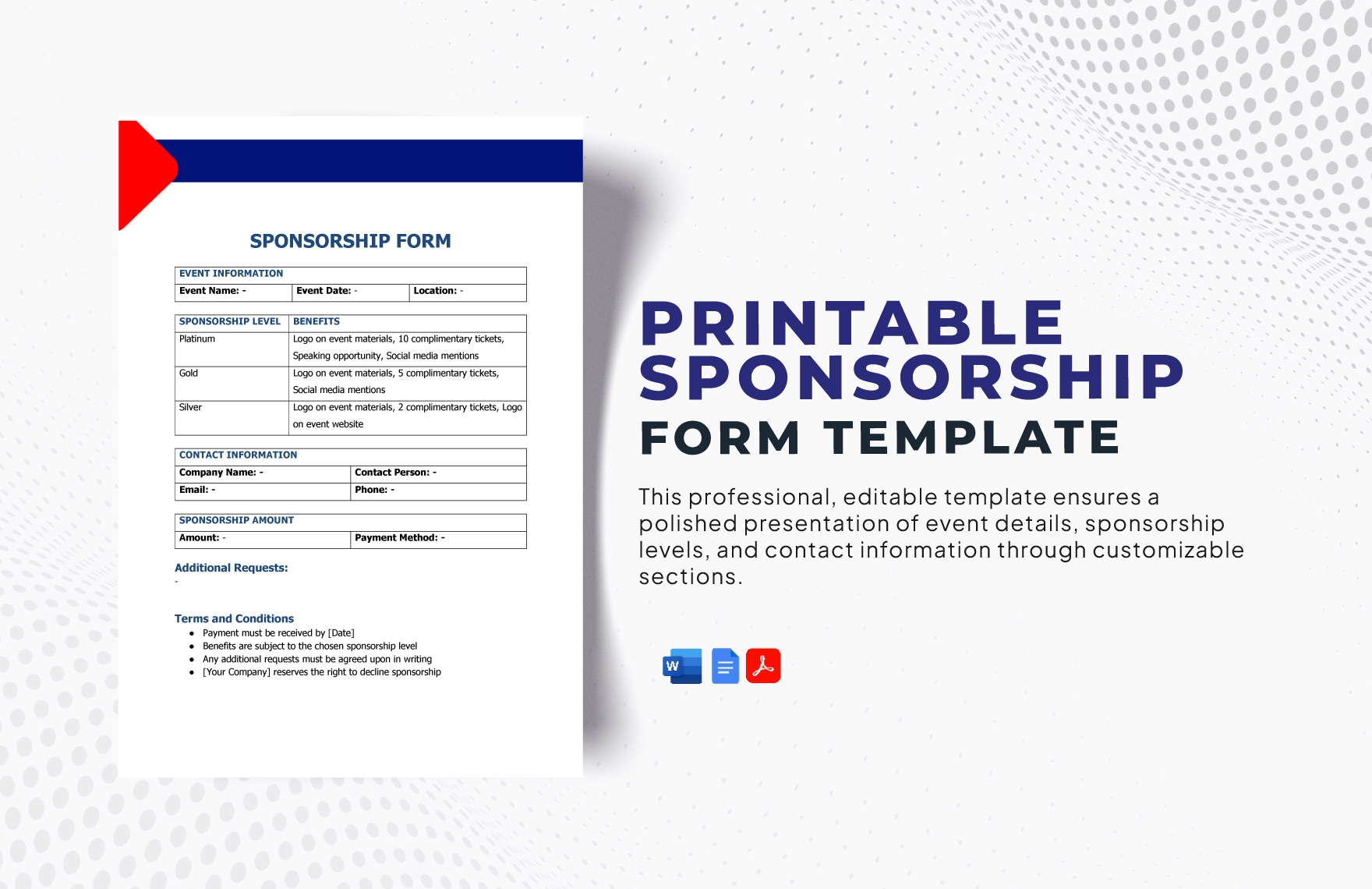 Printable Sponsorship Form Template In Word PDF Google Docs Download Template