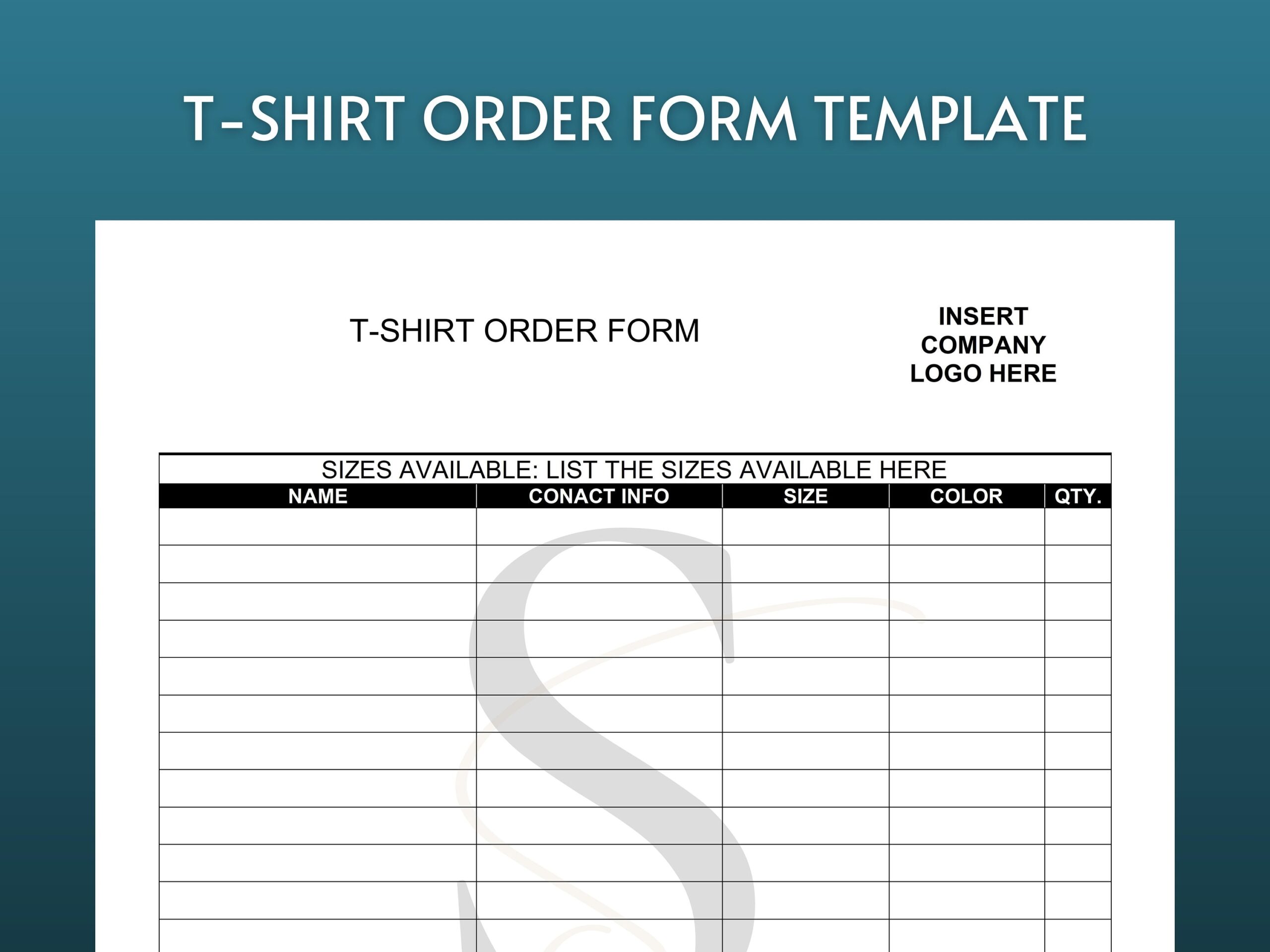 Shirt Order Form Template Free