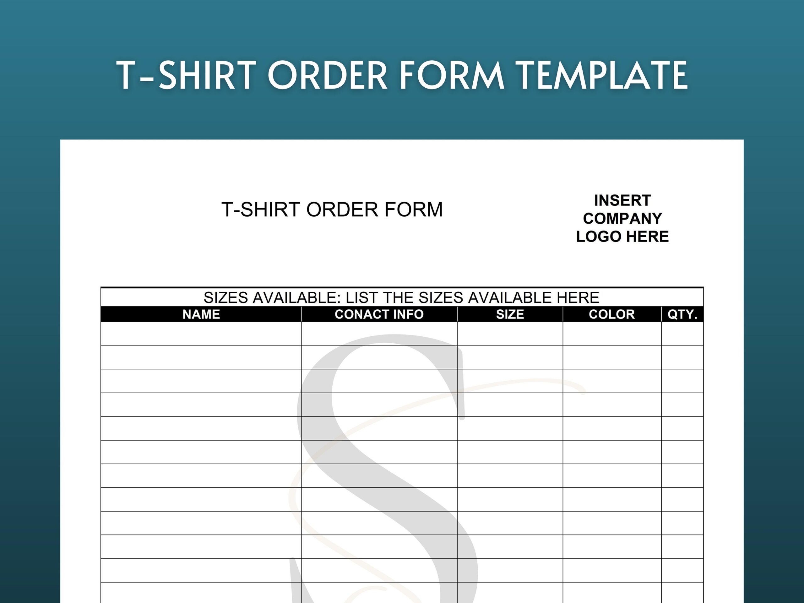 Printable T Shirt Order Form Template Digital Download Editable Fillable PDF Order Form Customizable T Shirt Order Form Instant Download Etsy