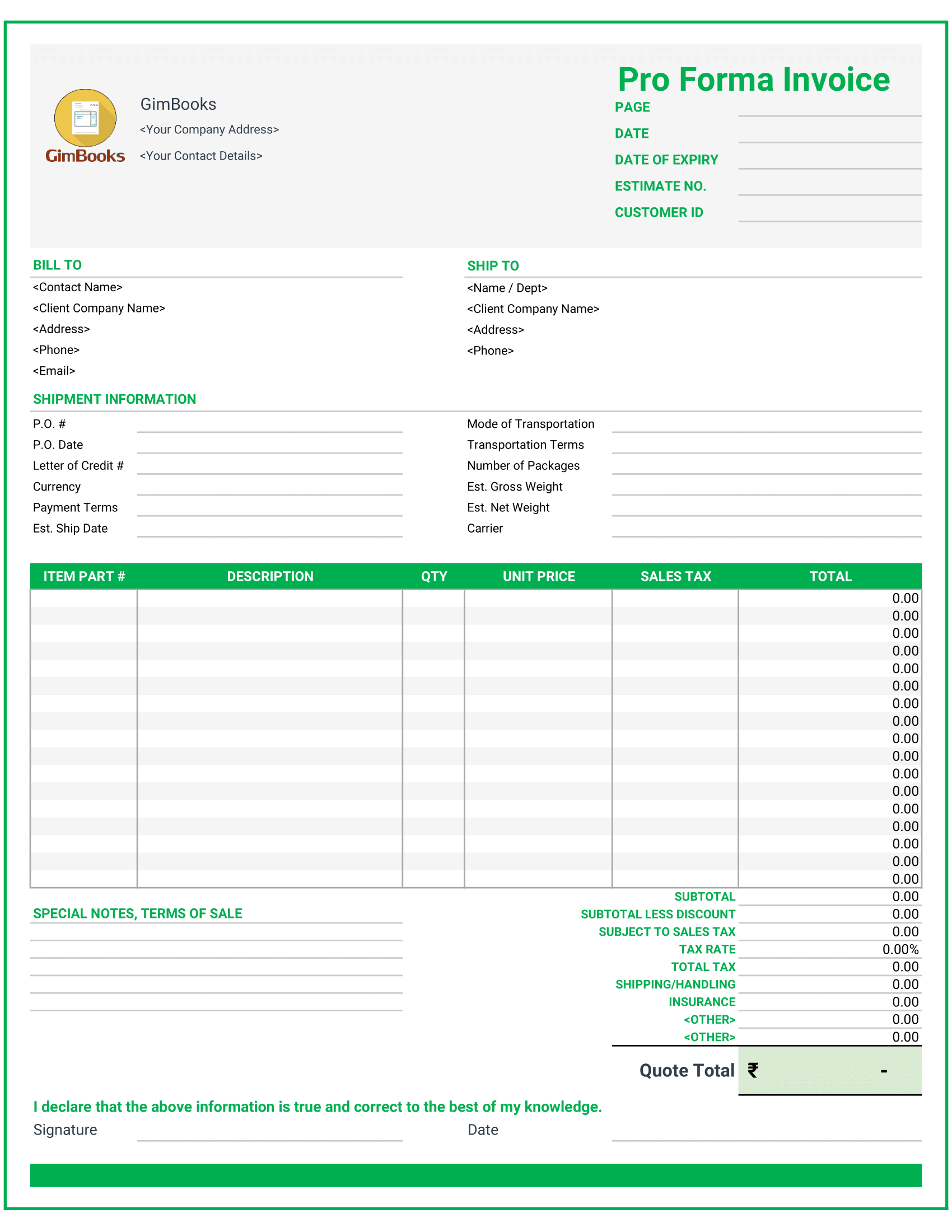 Proforma Invoice Format